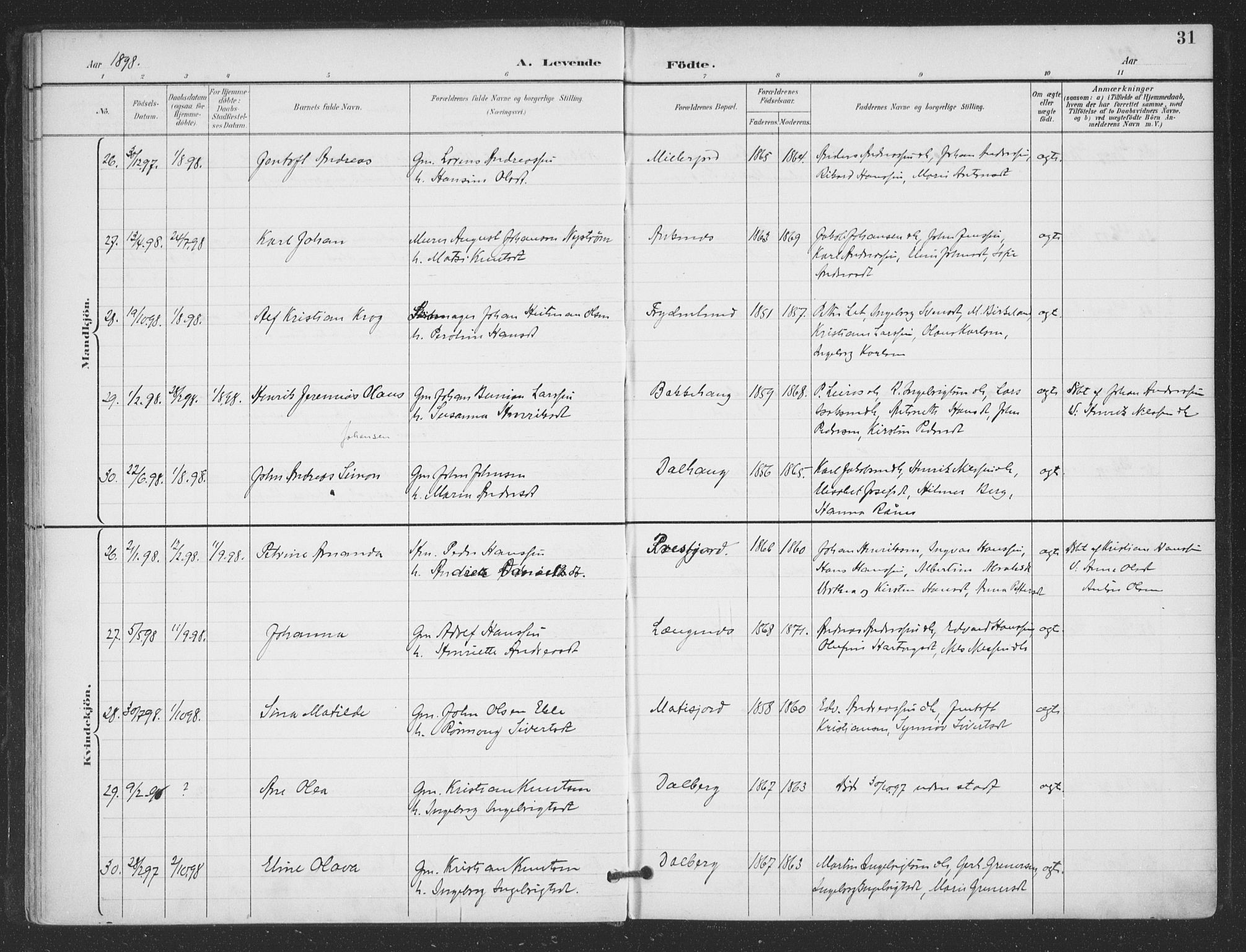 Ministerialprotokoller, klokkerbøker og fødselsregistre - Nordland, AV/SAT-A-1459/866/L0939: Parish register (official) no. 866A02, 1894-1906, p. 31