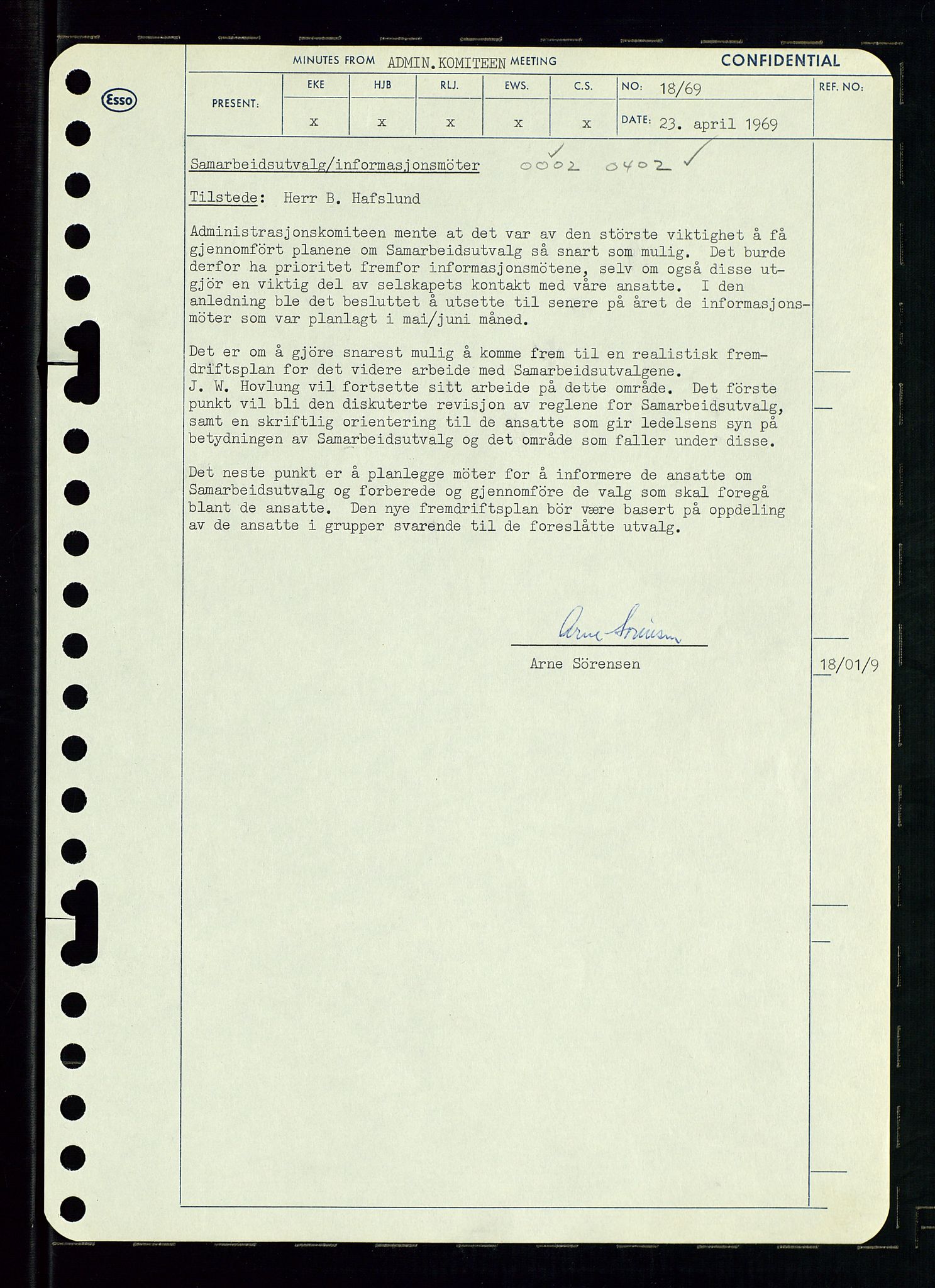 Pa 0982 - Esso Norge A/S, AV/SAST-A-100448/A/Aa/L0003/0001: Den administrerende direksjon Board minutes (styrereferater) og Bedriftforsamlingsprotokoll / Den administrerende direksjon Board minutes (styrereferater), 1969, p. 74