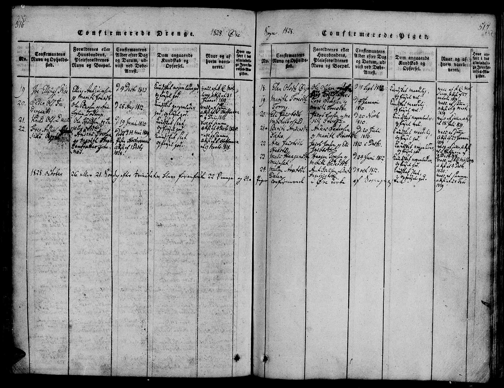 Ministerialprotokoller, klokkerbøker og fødselsregistre - Møre og Romsdal, AV/SAT-A-1454/586/L0982: Parish register (official) no. 586A08, 1819-1829, p. 516-517