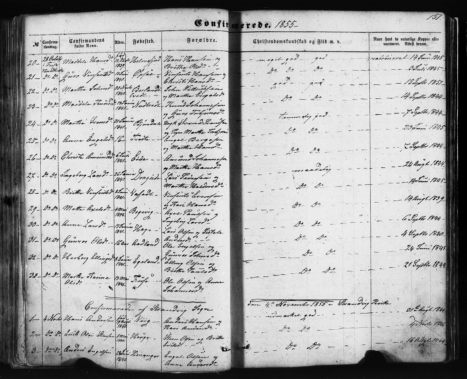 Fusa sokneprestembete, AV/SAB-A-75401/H/Haa: Parish register (official) no. A 1I, 1855-1879, p. 151