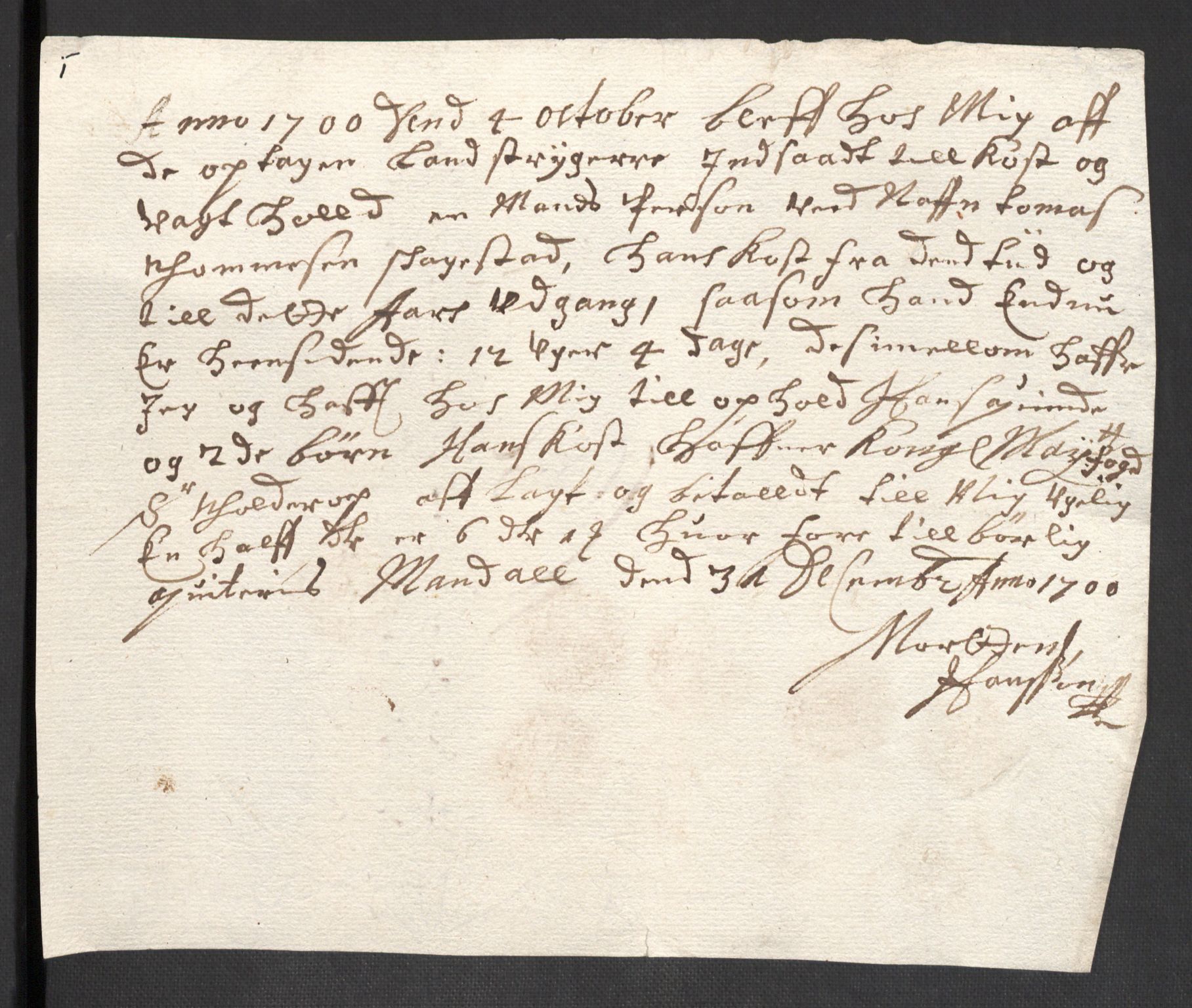 Rentekammeret inntil 1814, Reviderte regnskaper, Fogderegnskap, AV/RA-EA-4092/R43/L2548: Fogderegnskap Lista og Mandal, 1700, p. 267