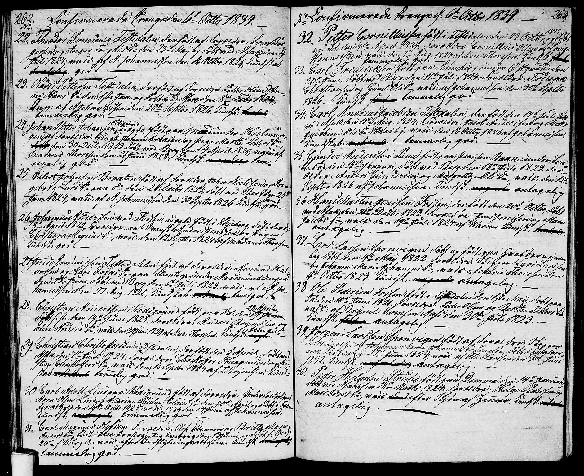 Berg prestekontor Kirkebøker, SAO/A-10902/G/Ga/L0002: Parish register (copy) no. I 2, 1832-1844, p. 262-263