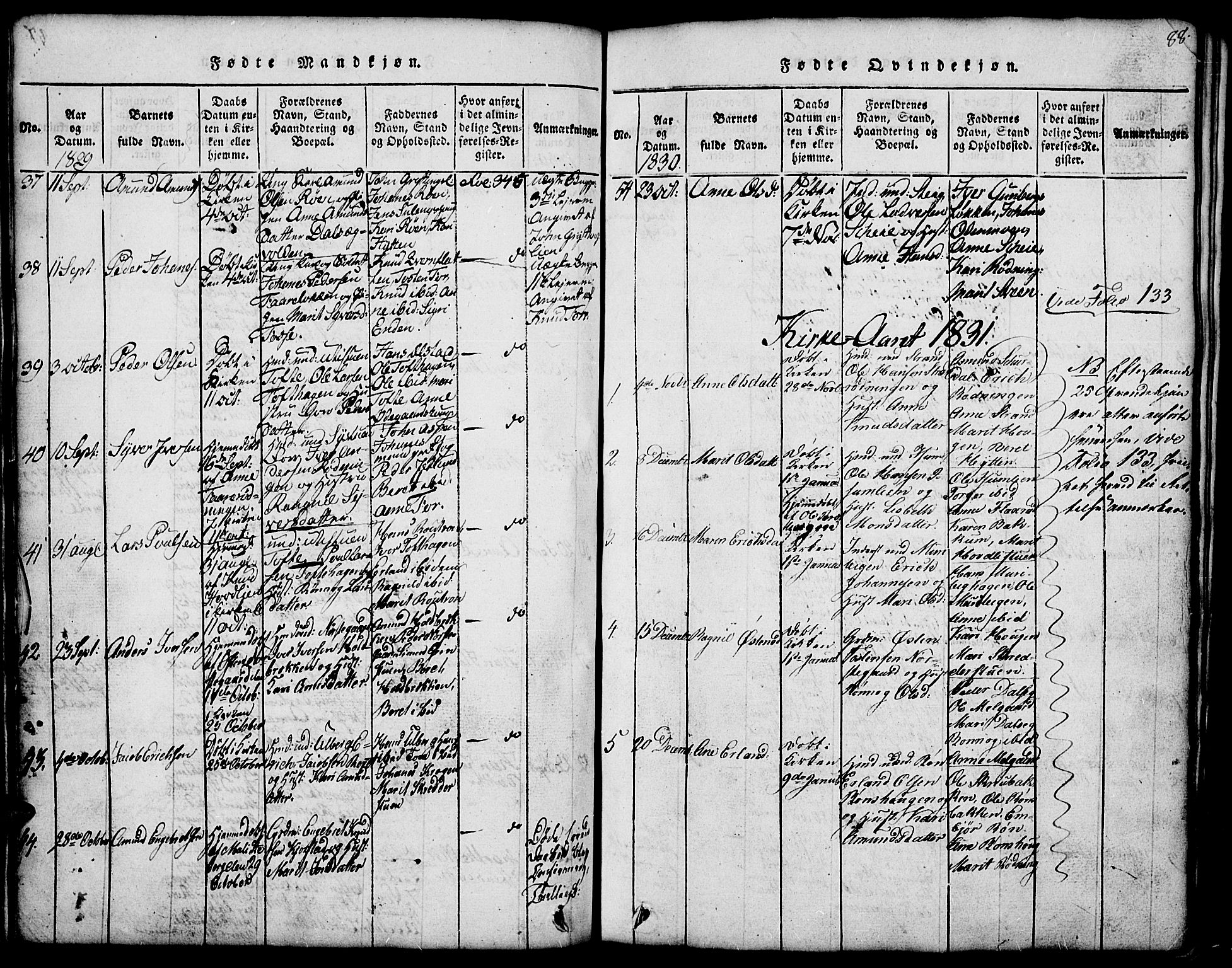 Fron prestekontor, SAH/PREST-078/H/Ha/Hab/L0001: Parish register (copy) no. 1, 1816-1843, p. 88