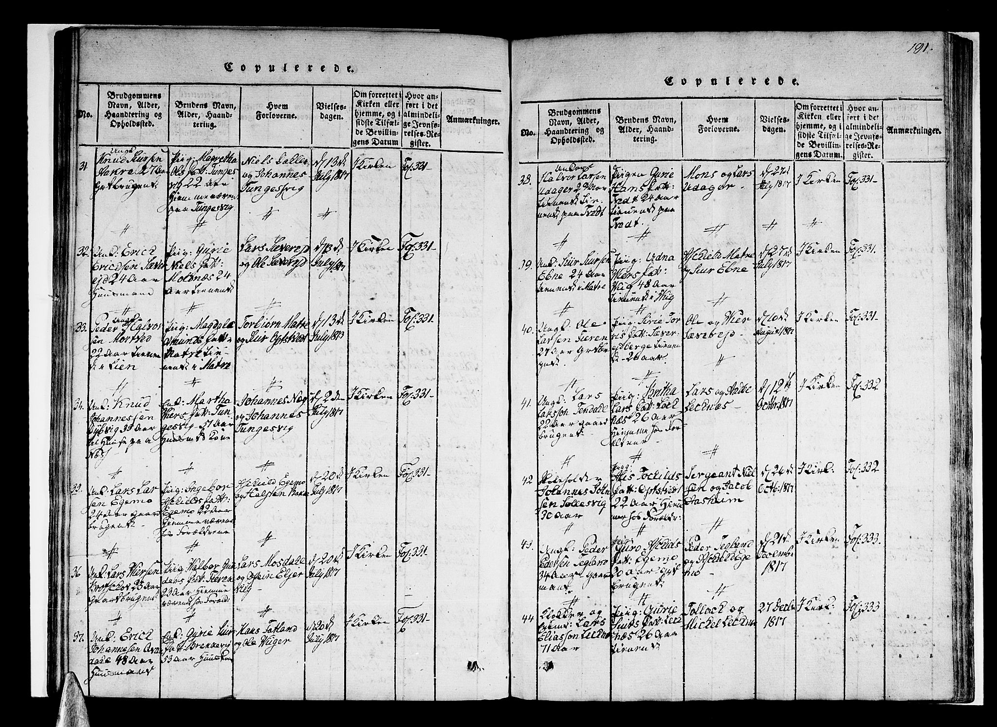 Skånevik sokneprestembete, AV/SAB-A-77801/H/Haa: Parish register (official) no. A 3, 1815-1828, p. 191