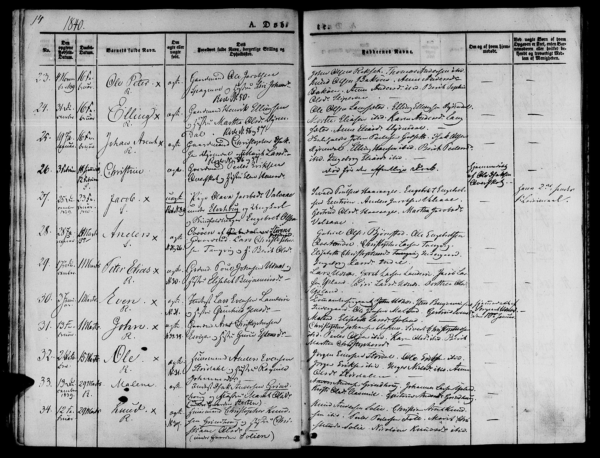 Ministerialprotokoller, klokkerbøker og fødselsregistre - Sør-Trøndelag, SAT/A-1456/646/L0610: Parish register (official) no. 646A08, 1837-1847, p. 14