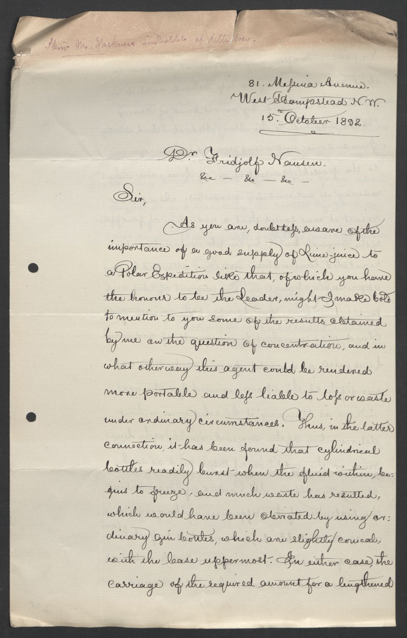 Arbeidskomitéen for Fridtjof Nansens polarekspedisjon, AV/RA-PA-0061/D/L0004: Innk. brev og telegrammer vedr. proviant og utrustning, 1892-1893, p. 359