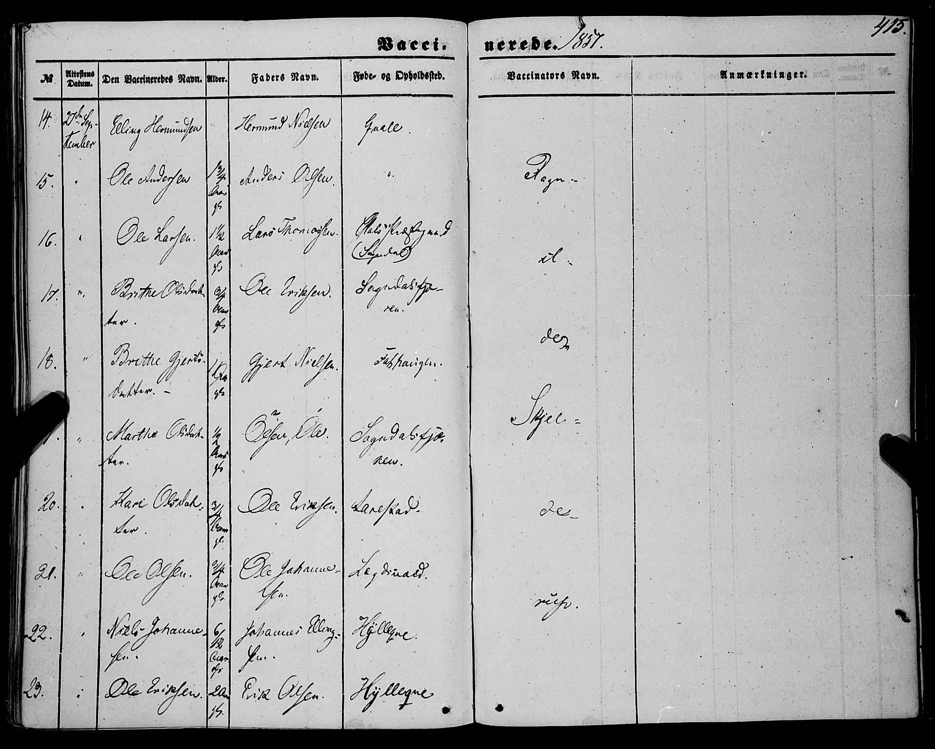 Sogndal sokneprestembete, AV/SAB-A-81301/H/Haa/Haaa/L0012II: Parish register (official) no. A 12II, 1847-1877, p. 415