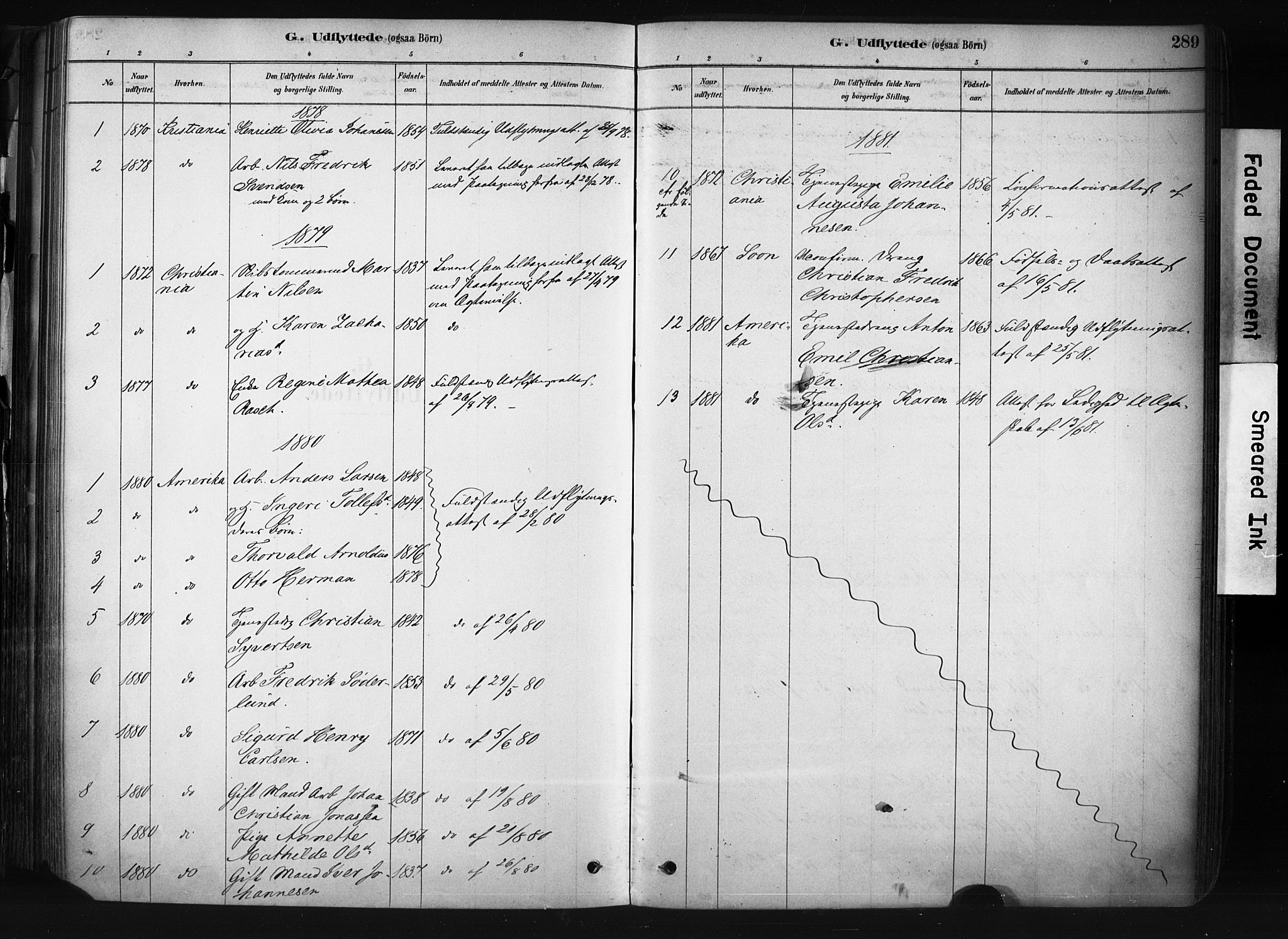 Drøbak prestekontor Kirkebøker, AV/SAO-A-10142a/F/Fb/L0001: Parish register (official) no. II 1, 1878-1891, p. 289