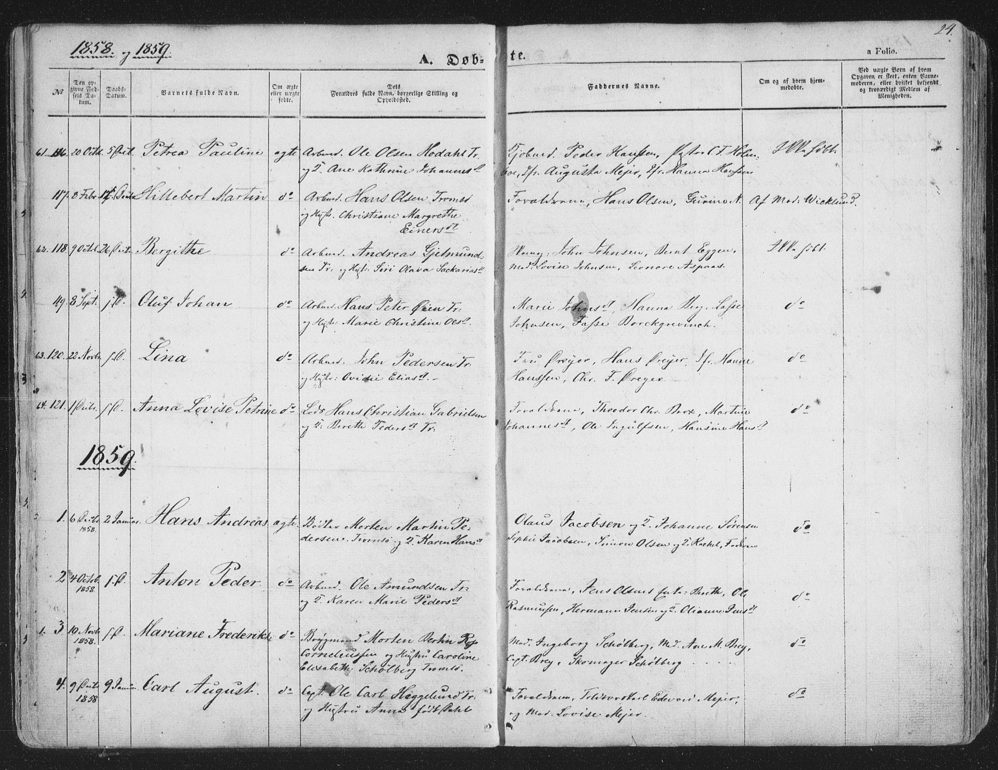 Tromsø sokneprestkontor/stiftsprosti/domprosti, SATØ/S-1343/G/Ga/L0011kirke: Parish register (official) no. 11, 1856-1865, p. 24