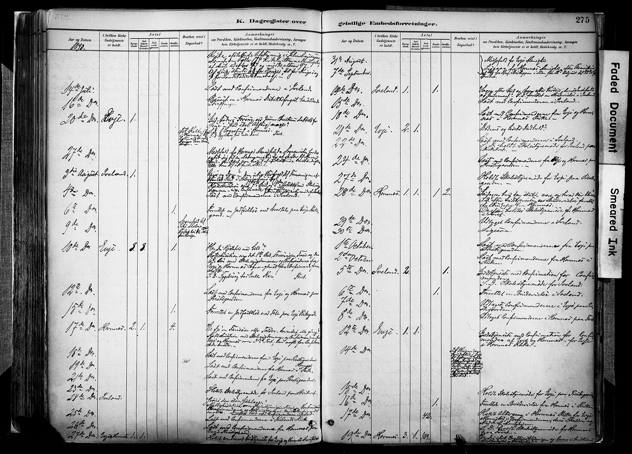 Evje sokneprestkontor, AV/SAK-1111-0008/F/Fa/Faa/L0007: Parish register (official) no. A 7, 1884-1909, p. 275