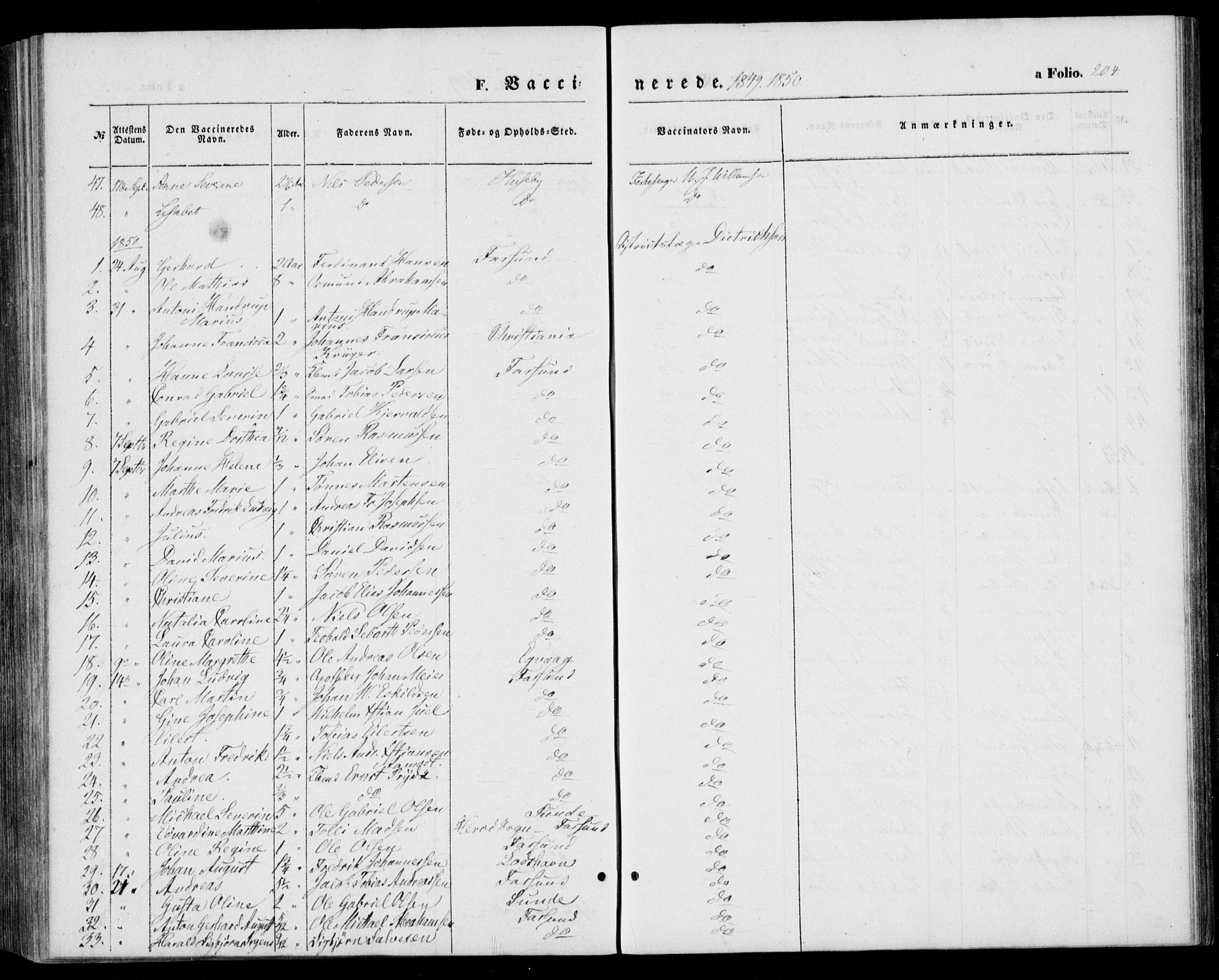 Farsund sokneprestkontor, AV/SAK-1111-0009/F/Fa/L0004: Parish register (official) no. A 4, 1847-1863, p. 204