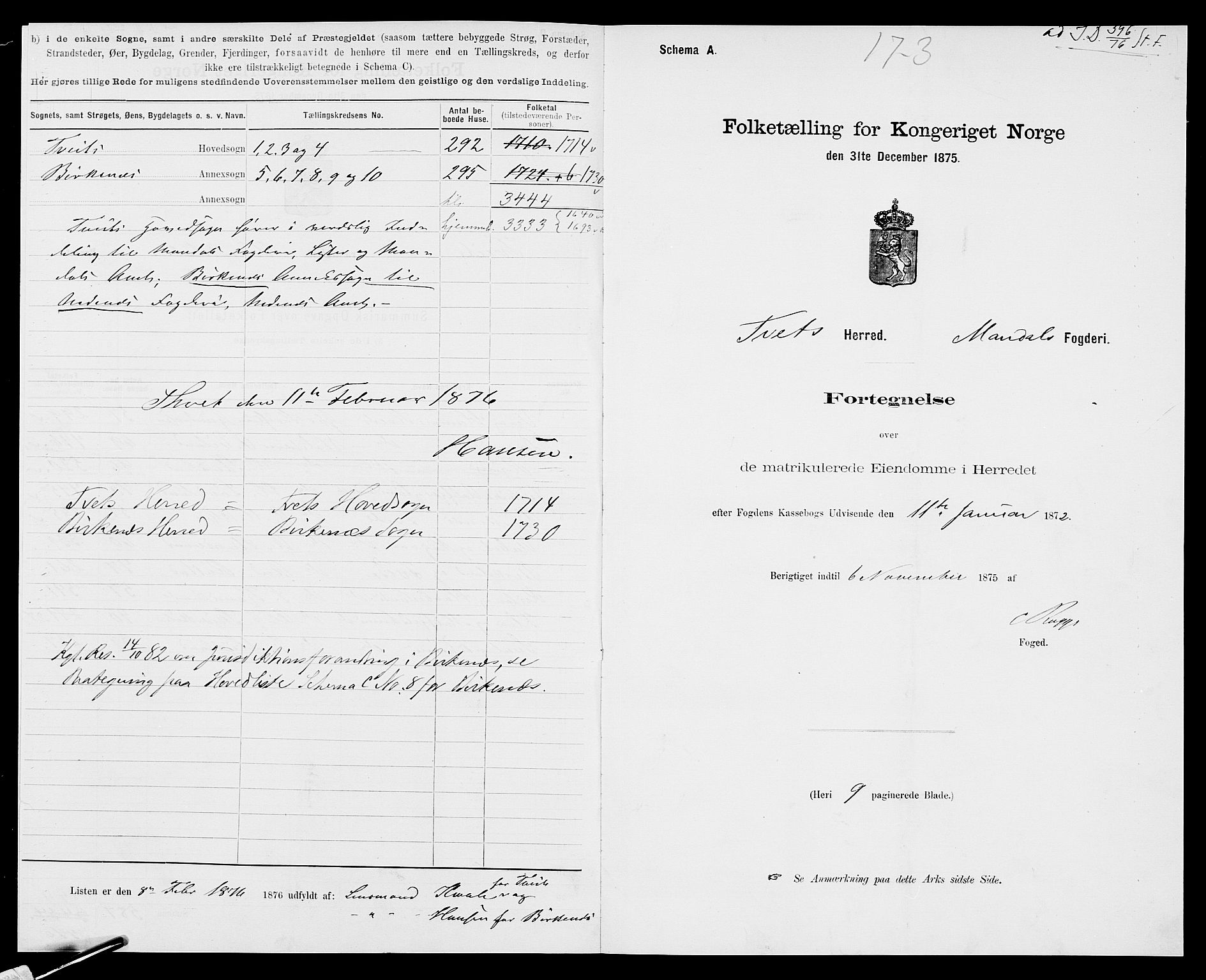 SAK, 1875 census for 1013P Tveit, 1875, p. 3