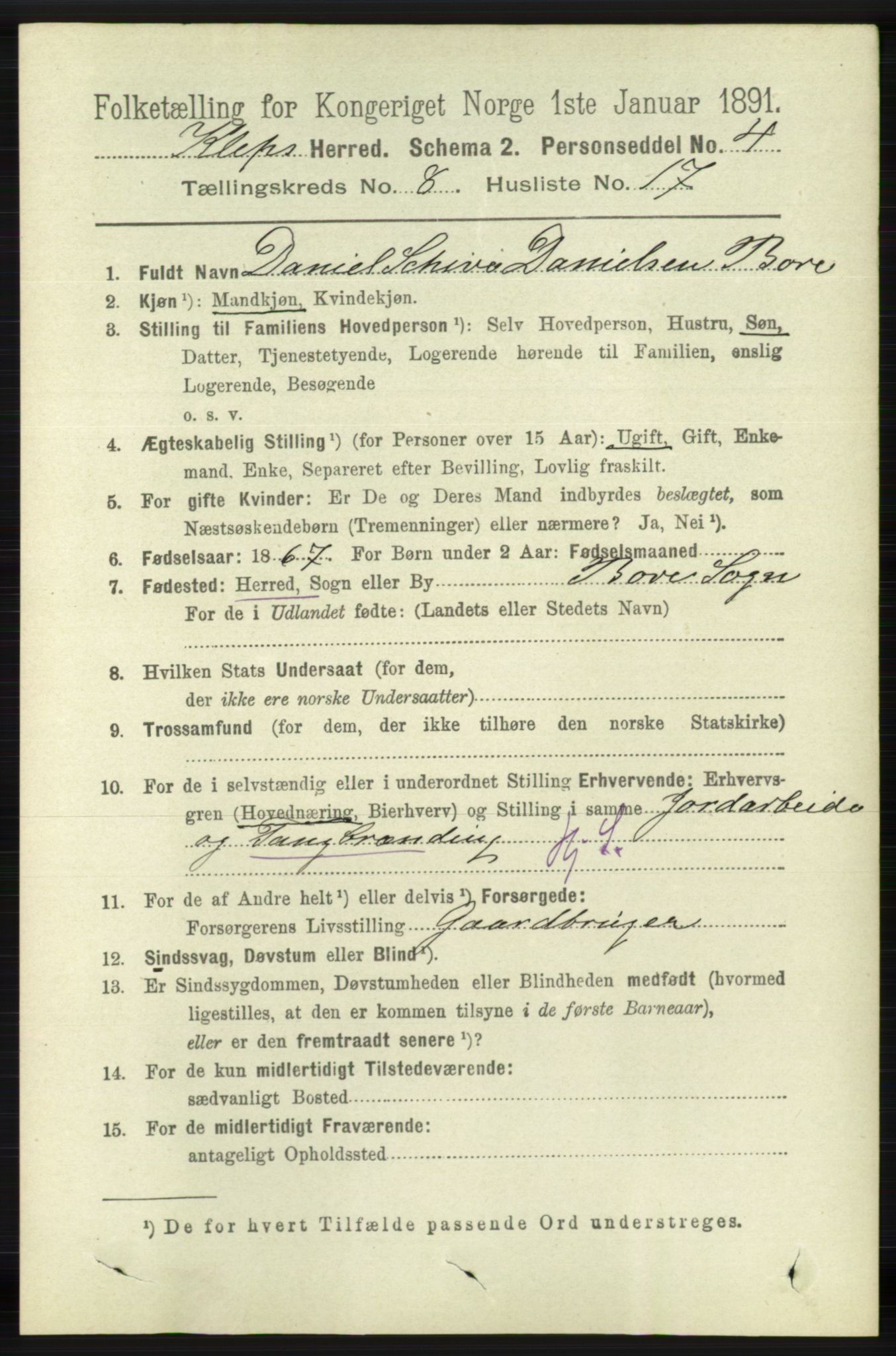 RA, 1891 census for 1120 Klepp, 1891, p. 2622