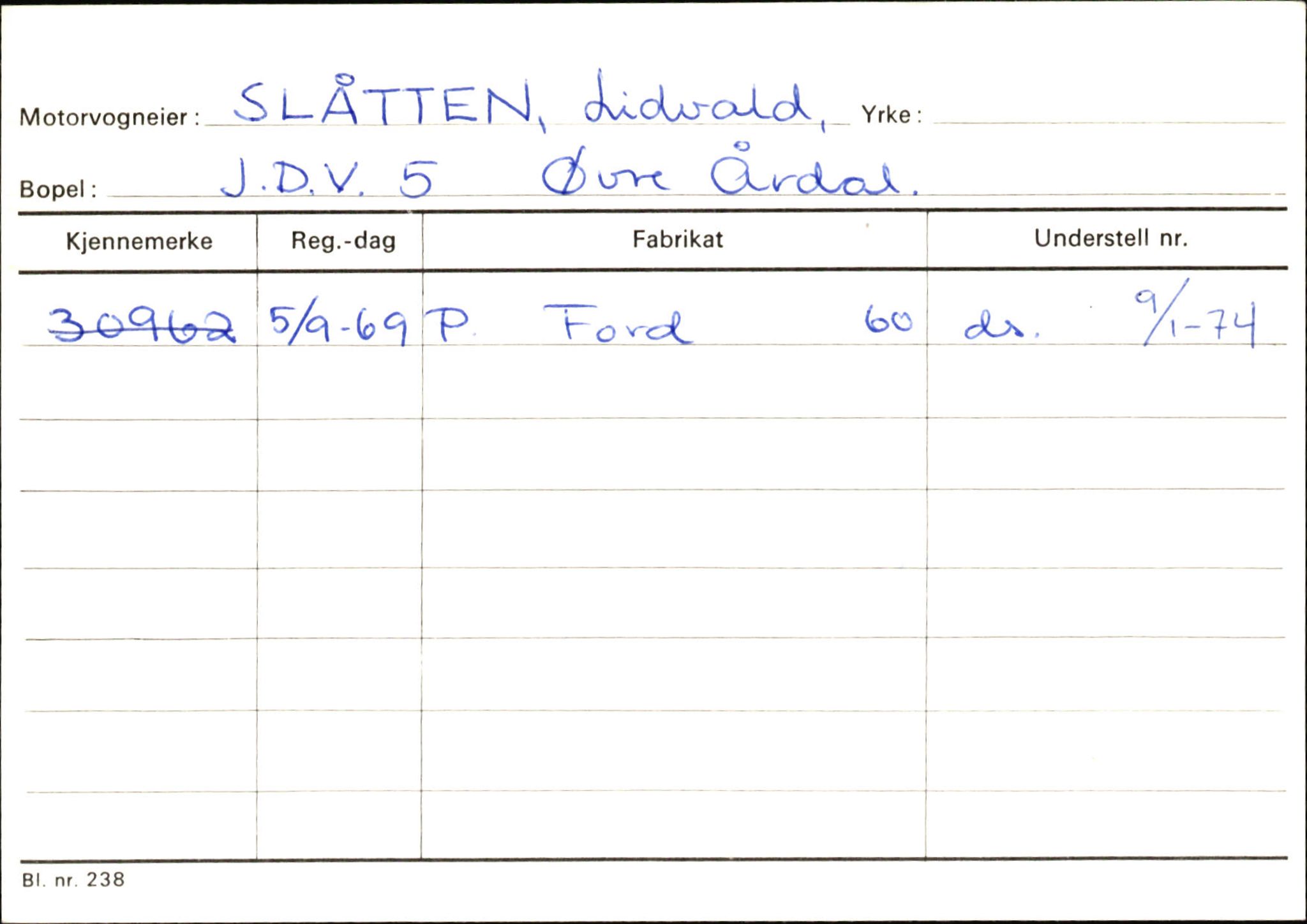 Statens vegvesen, Sogn og Fjordane vegkontor, AV/SAB-A-5301/4/F/L0146: Registerkort Årdal R-Å samt diverse kort, 1945-1975, p. 466