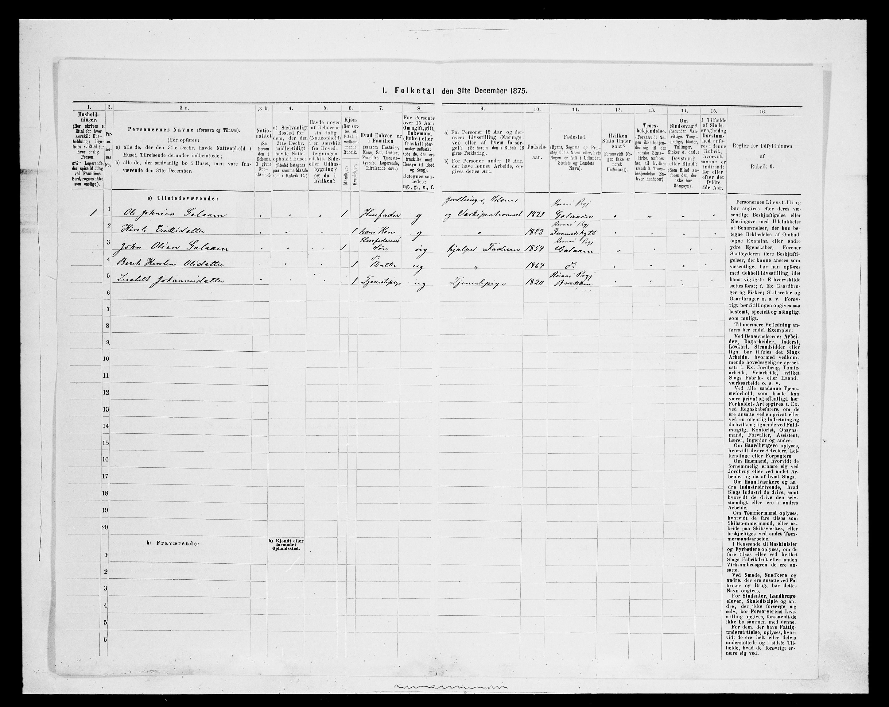 SAH, 1875 census for 0436P Tolga, 1875, p. 1188