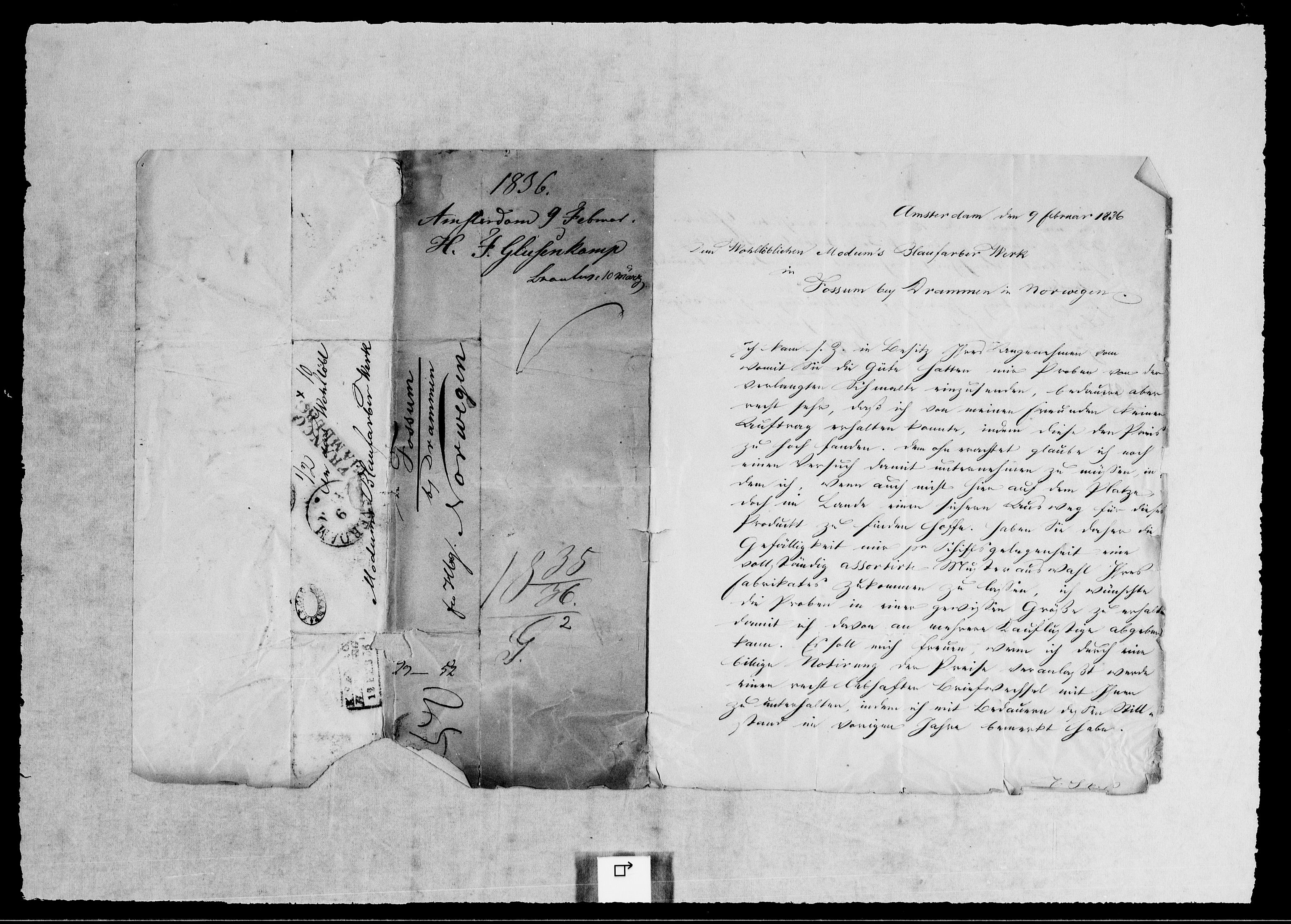 Modums Blaafarveværk, RA/PA-0157/G/Gb/L0116/0001: -- / Innkomne brev G - Y, 1835-1836, p. 2