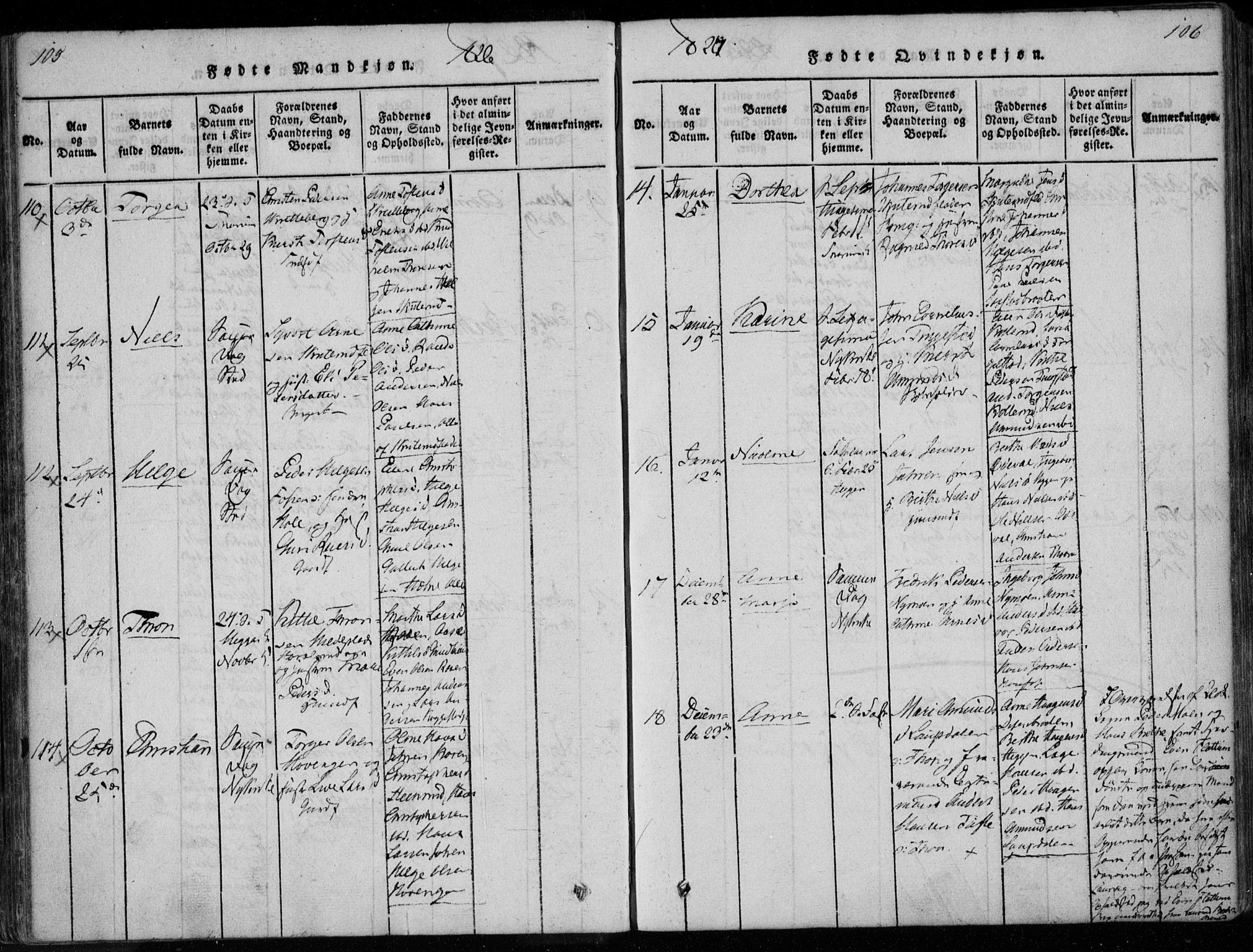 Modum kirkebøker, AV/SAKO-A-234/F/Fa/L0005: Parish register (official) no. 5, 1824-1841, p. 105-106