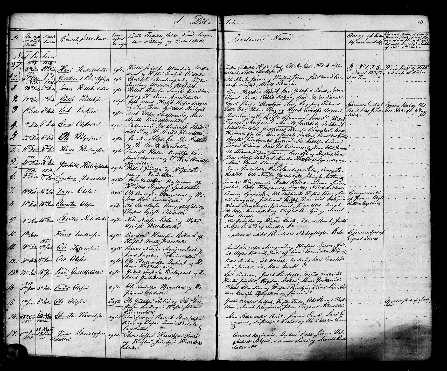 Flesberg kirkebøker, SAKO/A-18/F/Fa/L0006: Parish register (official) no. I 6, 1834-1860, p. 10