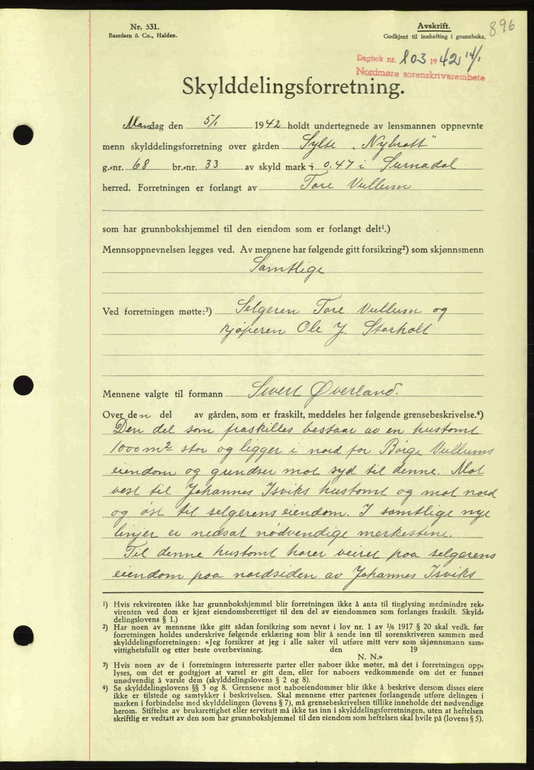 Nordmøre sorenskriveri, AV/SAT-A-4132/1/2/2Ca: Mortgage book no. A91, 1941-1942, Diary no: : 103/1942