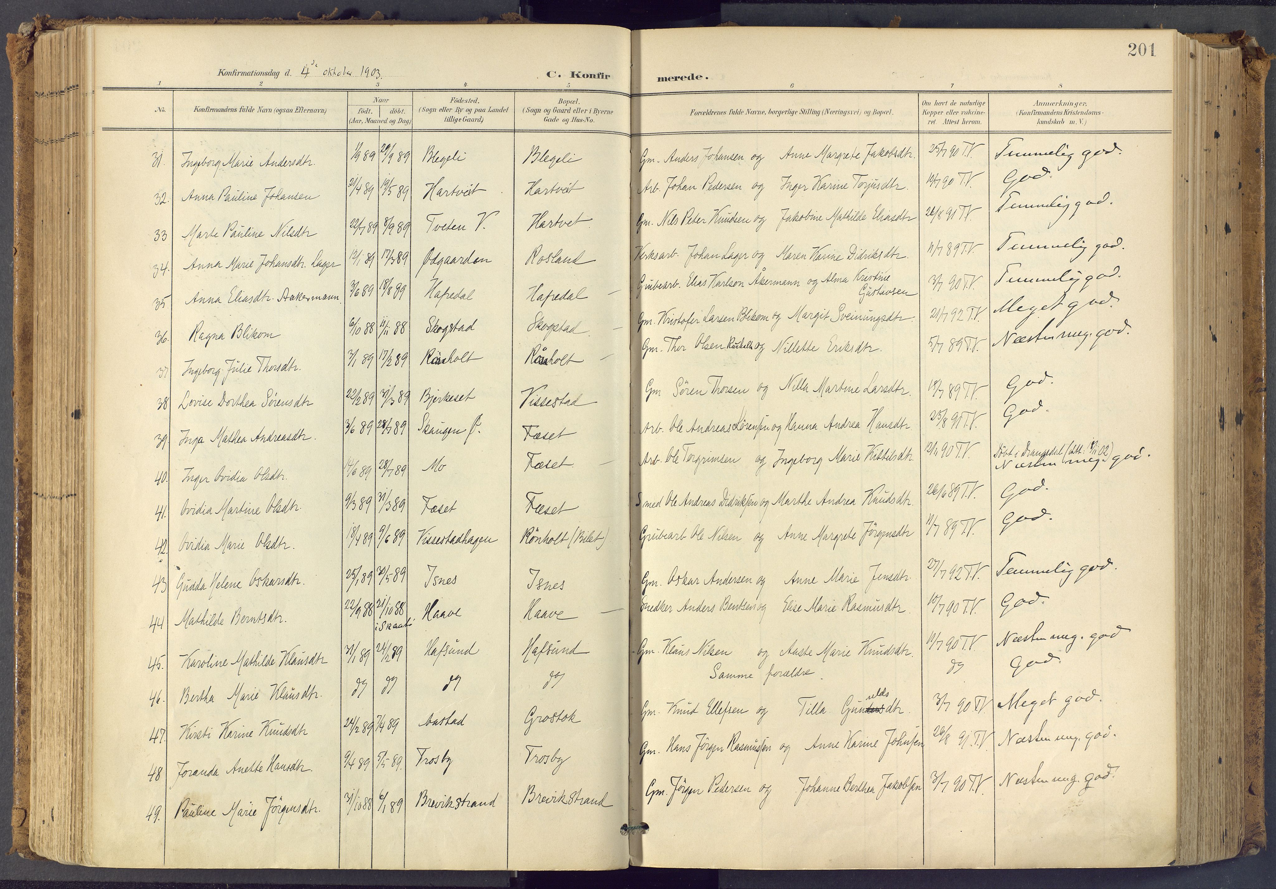 Bamble kirkebøker, AV/SAKO-A-253/F/Fa/L0009: Parish register (official) no. I 9, 1901-1917, p. 201