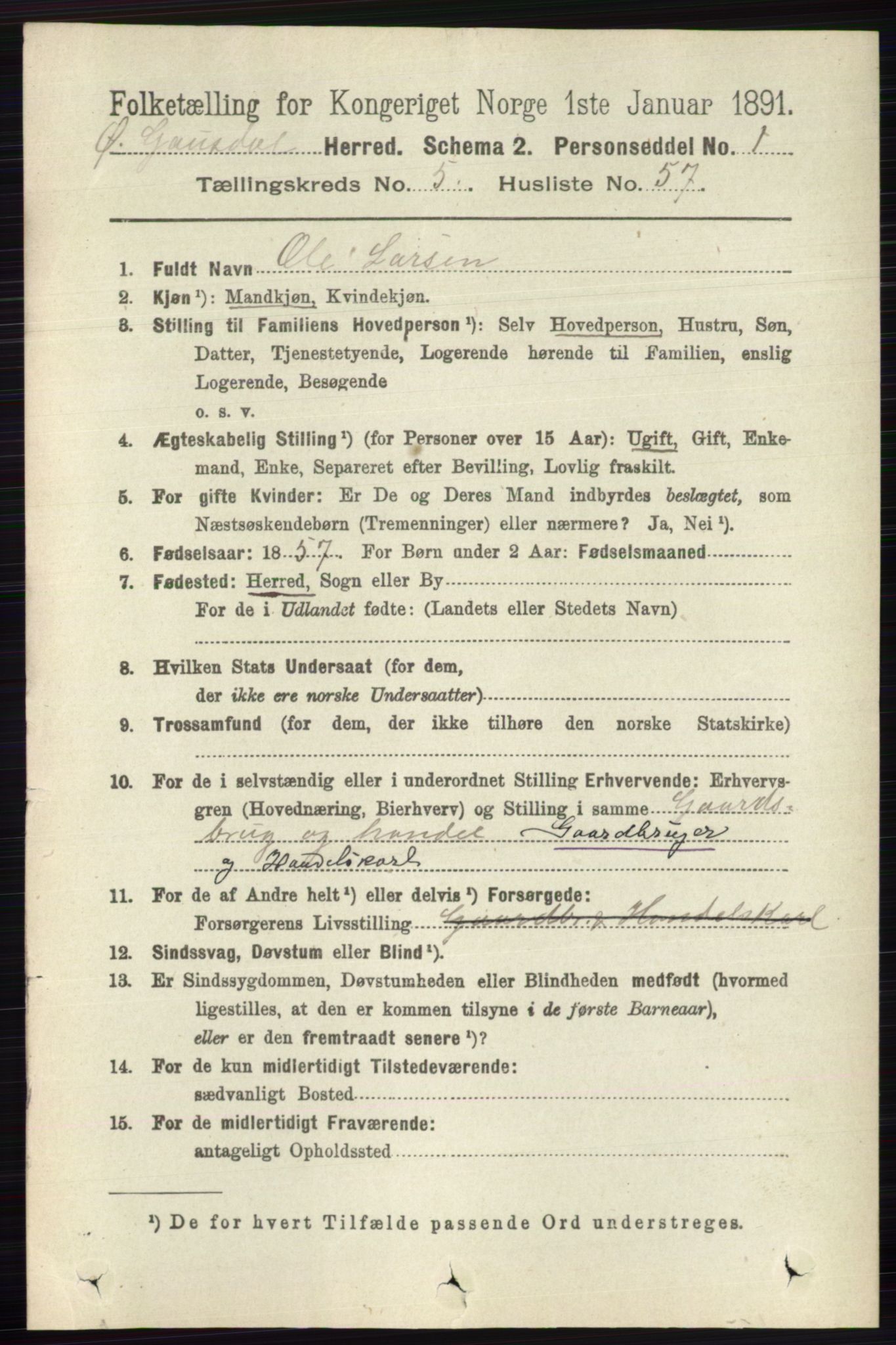 RA, 1891 census for 0522 Østre Gausdal, 1891, p. 3311