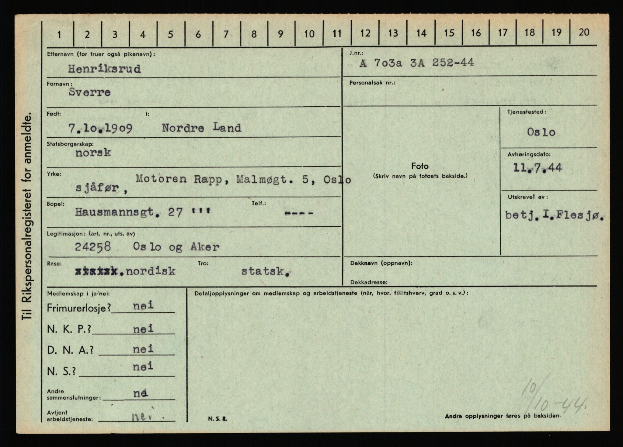 Statspolitiet - Hovedkontoret / Osloavdelingen, AV/RA-S-1329/C/Ca/L0006: Hanche - Hokstvedt, 1943-1945, p. 3825