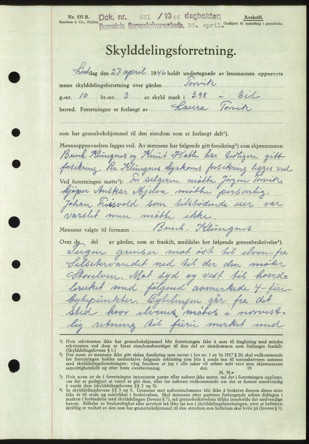 Romsdal sorenskriveri, SAT/A-4149/1/2/2C: Mortgage book no. A19, 1946-1946, Diary no: : 661/1946