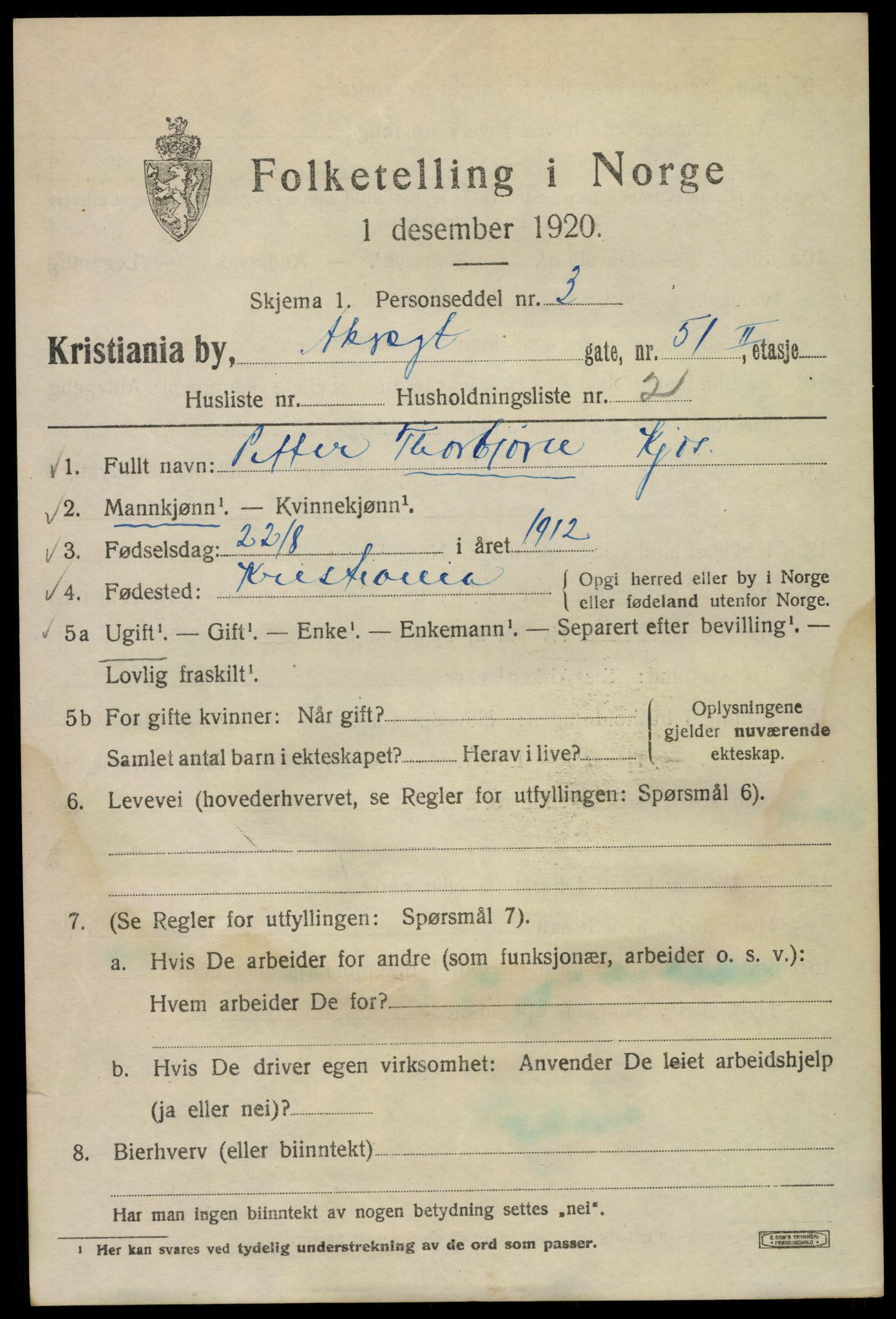 SAO, 1920 census for Kristiania, 1920, p. 138677