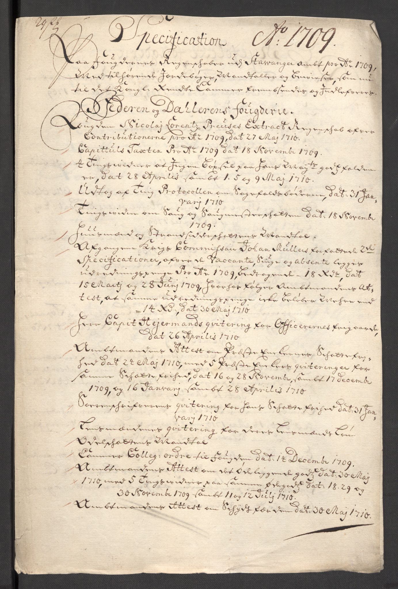 Rentekammeret inntil 1814, Reviderte regnskaper, Fogderegnskap, RA/EA-4092/R46/L2734: Fogderegnskap Jæren og Dalane, 1709-1710, p. 23