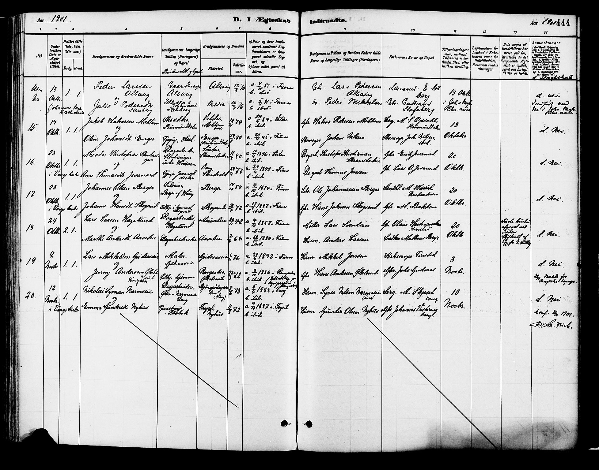 Vang prestekontor, Hedmark, SAH/PREST-008/H/Ha/Haa/L0018B: Parish register (official) no. 18B, 1880-1906, p. 444