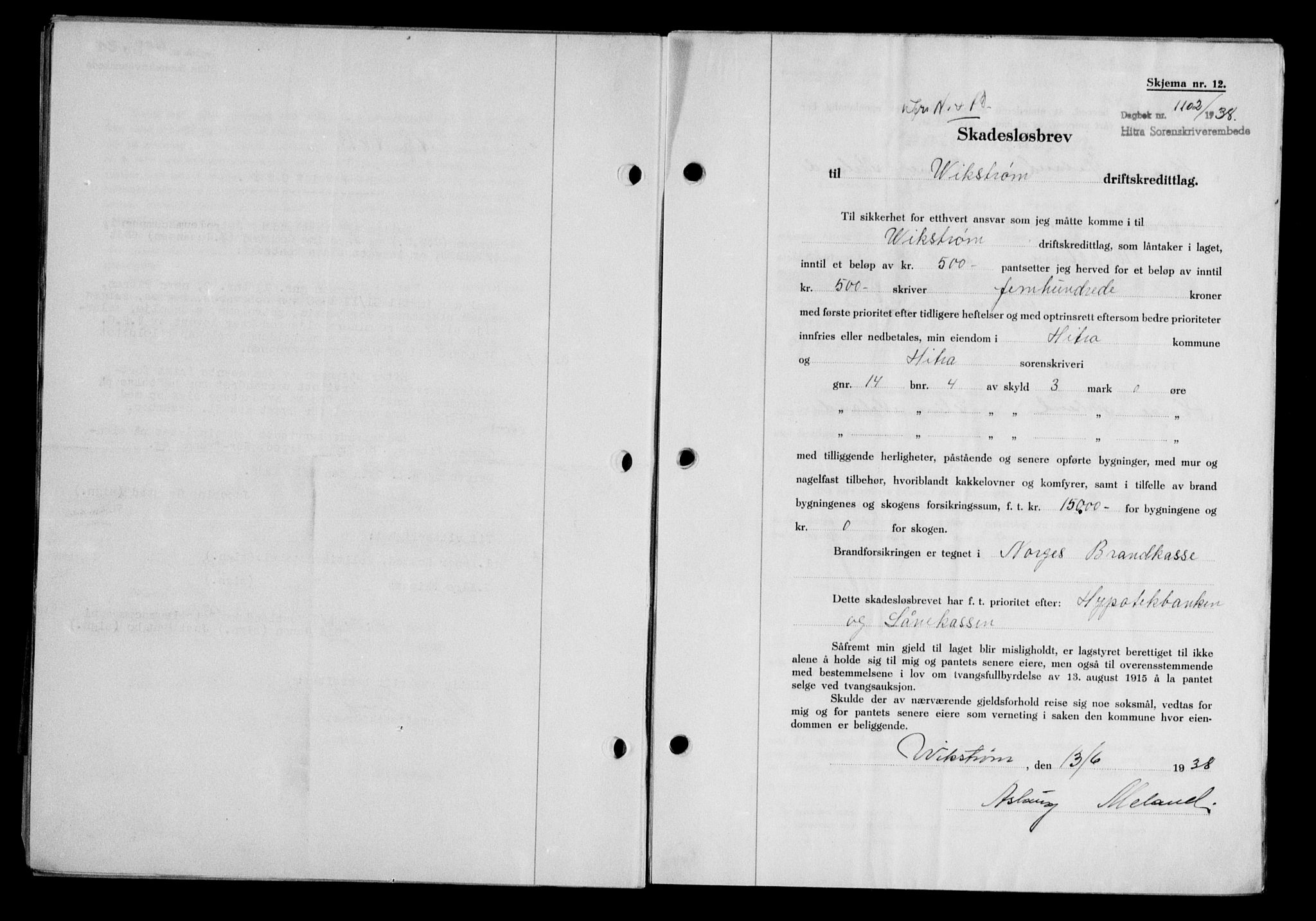Hitra sorenskriveri, AV/SAT-A-0018/2/2C/2Ca/L0028: Mortgage book no. B-1, 1936-1939, Diary no: : 1102/1938