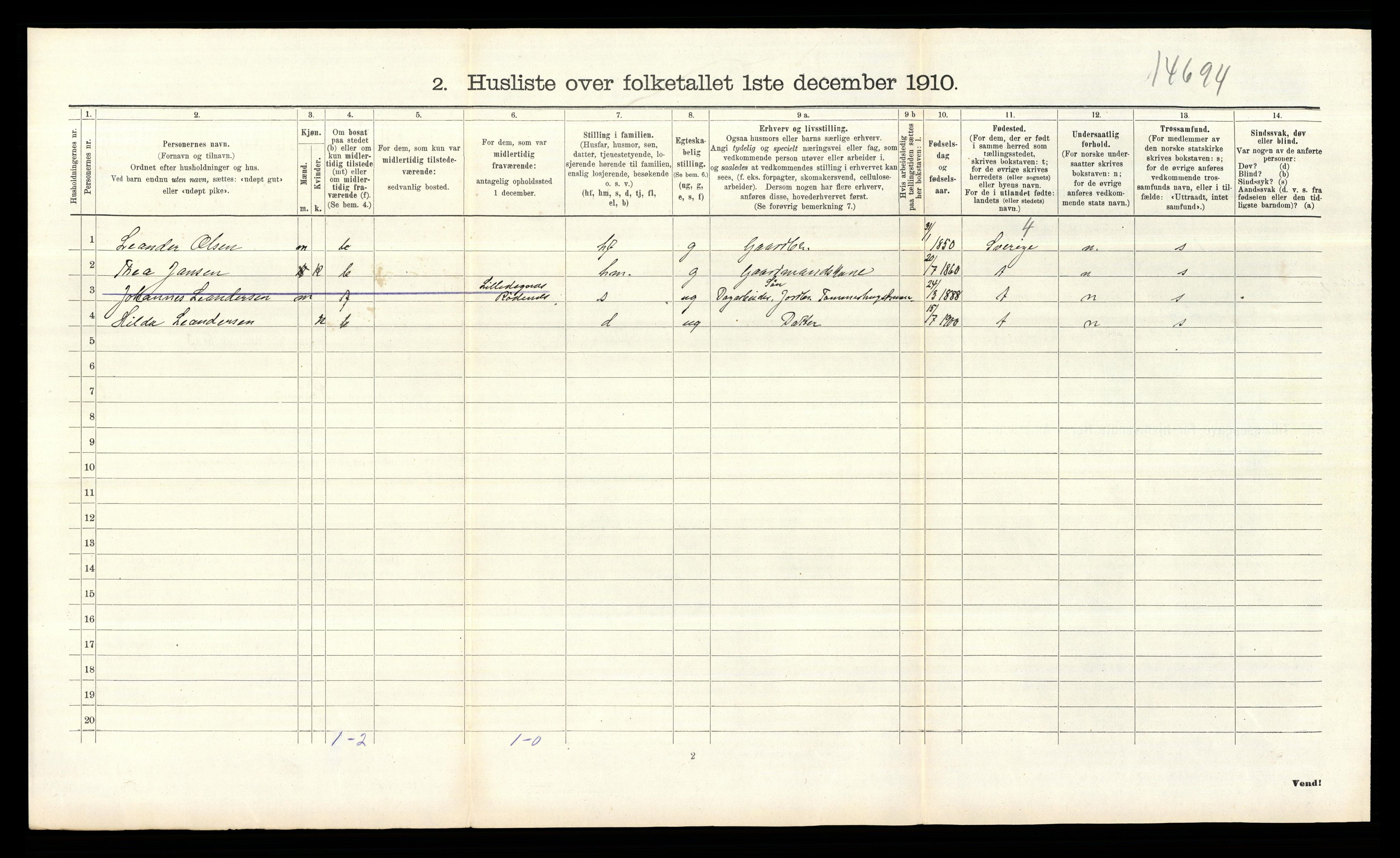 RA, 1910 census for Rødenes, 1910, p. 136