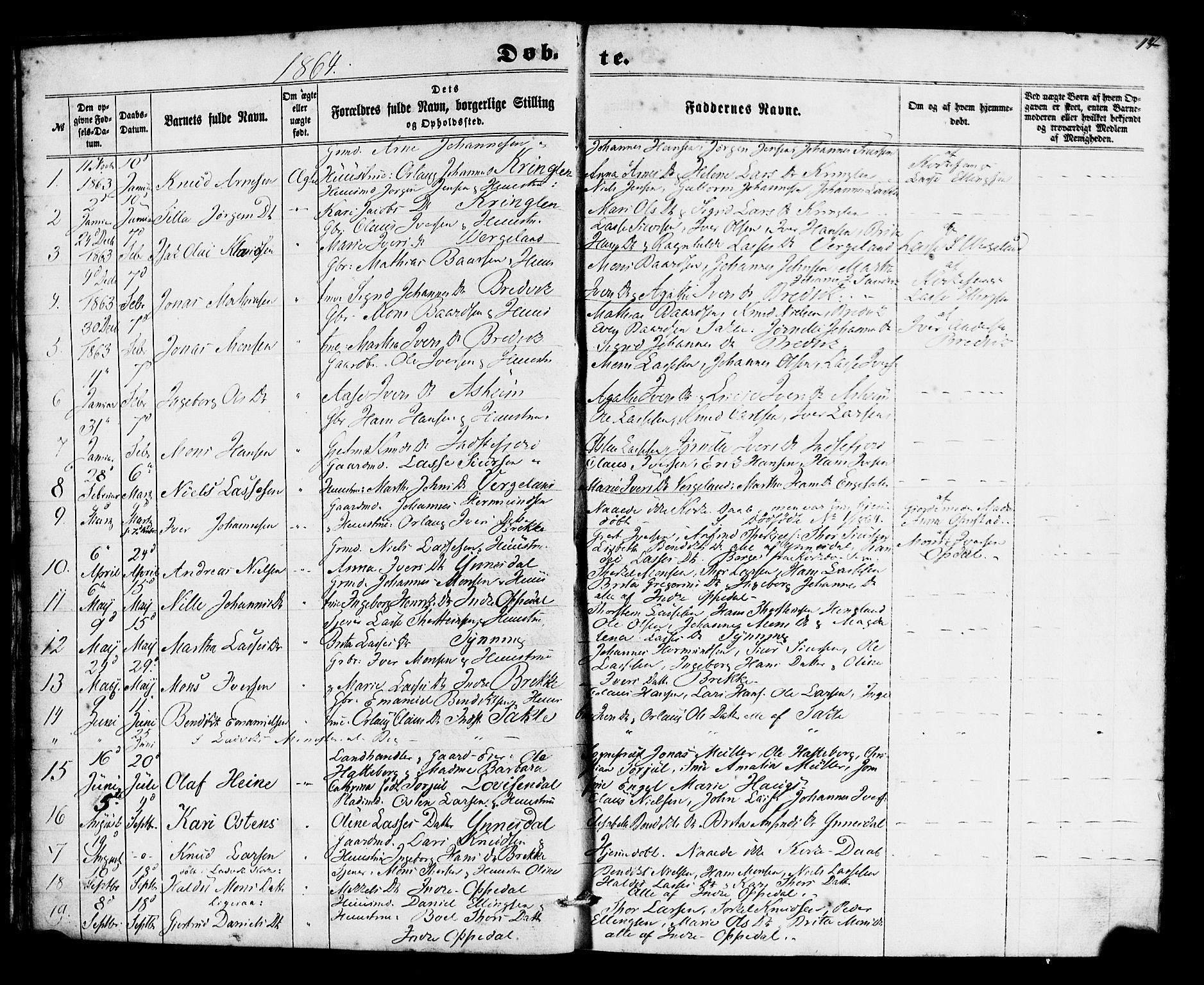 Gulen sokneprestembete, AV/SAB-A-80201/H/Haa/Haac/L0001: Parish register (official) no. C 1, 1859-1881, p. 14