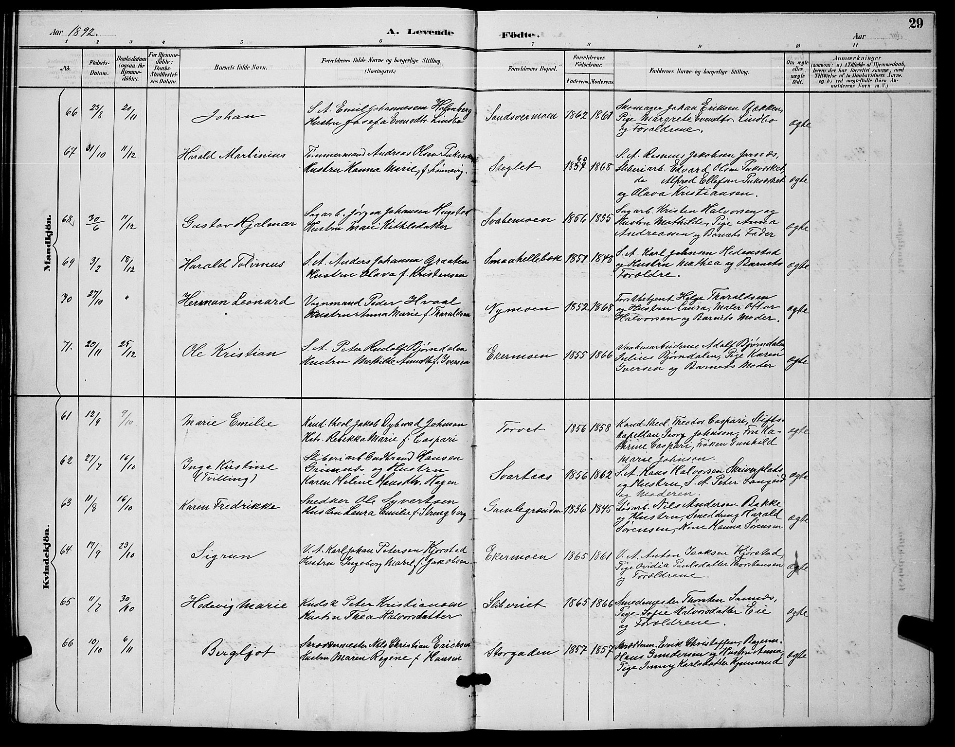 Kongsberg kirkebøker, AV/SAKO-A-22/G/Ga/L0006: Parish register (copy) no. 6, 1890-1901, p. 29