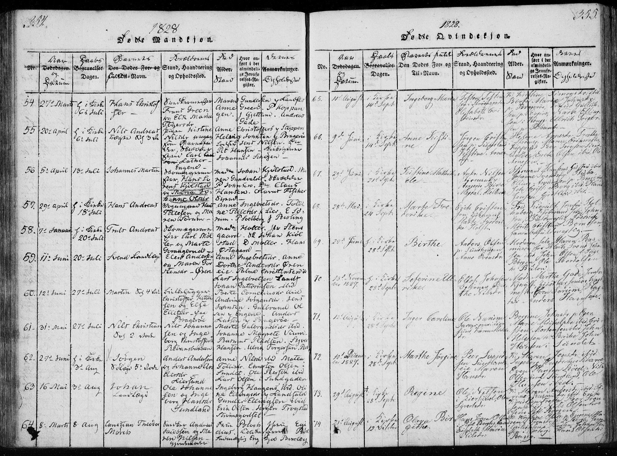 Bragernes kirkebøker, AV/SAKO-A-6/F/Fa/L0007: Parish register (official) no. I 7, 1815-1829, p. 354-355