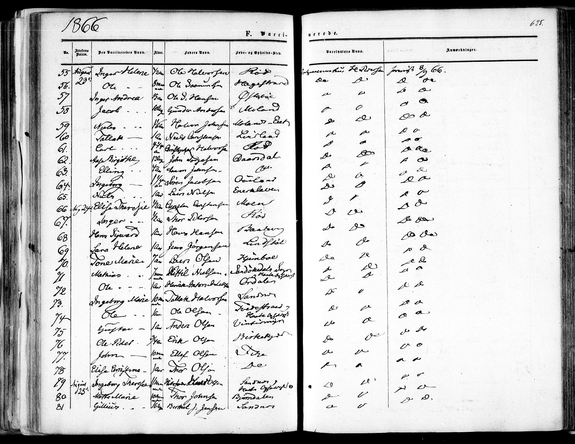 Søndeled sokneprestkontor, SAK/1111-0038/F/Fa/L0003: Parish register (official) no. A 3, 1861-1879, p. 625