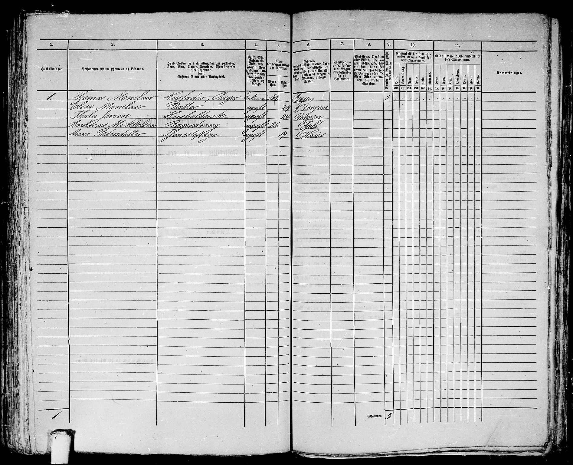 RA, 1865 census for Bergen, 1865, p. 3530