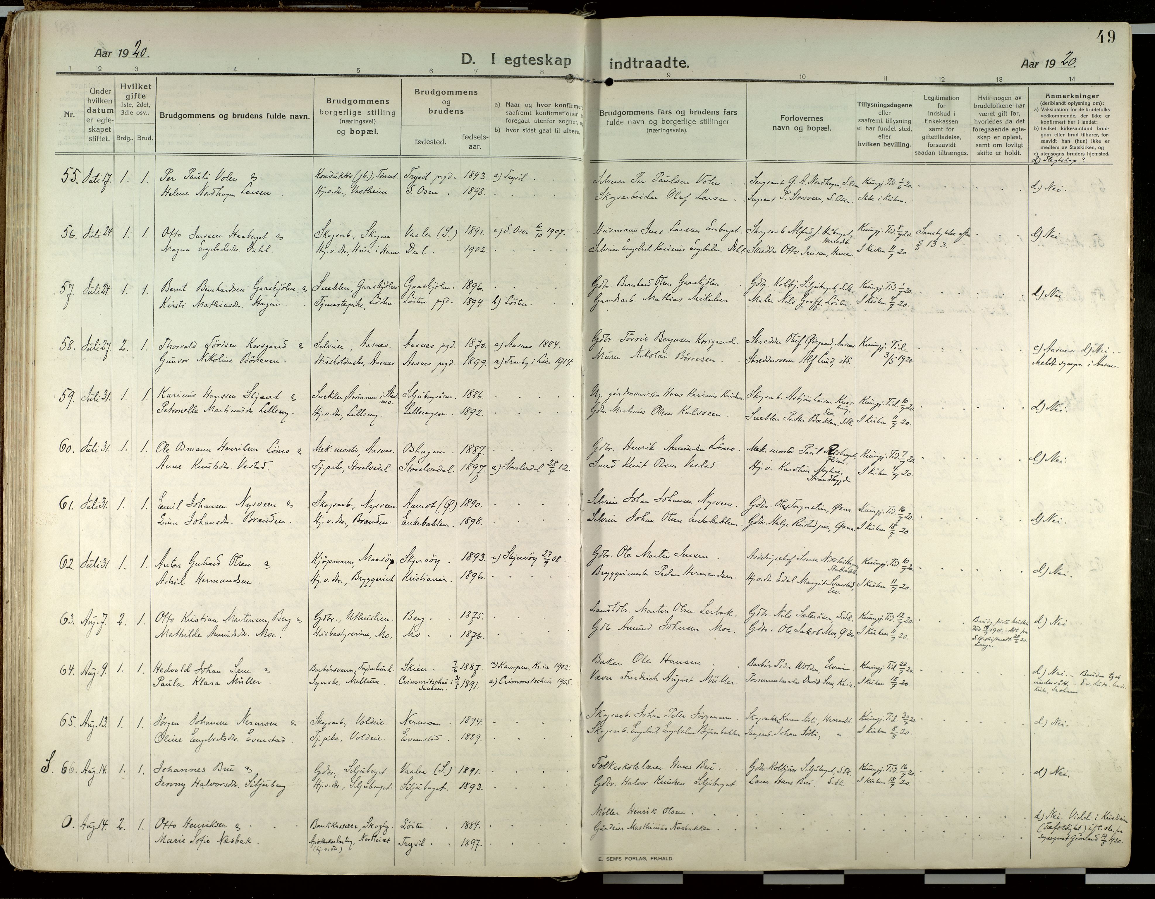 Elverum prestekontor, AV/SAH-PREST-044/H/Ha/Haa/L0021: Parish register (official) no. 21, 1913-1928, p. 49