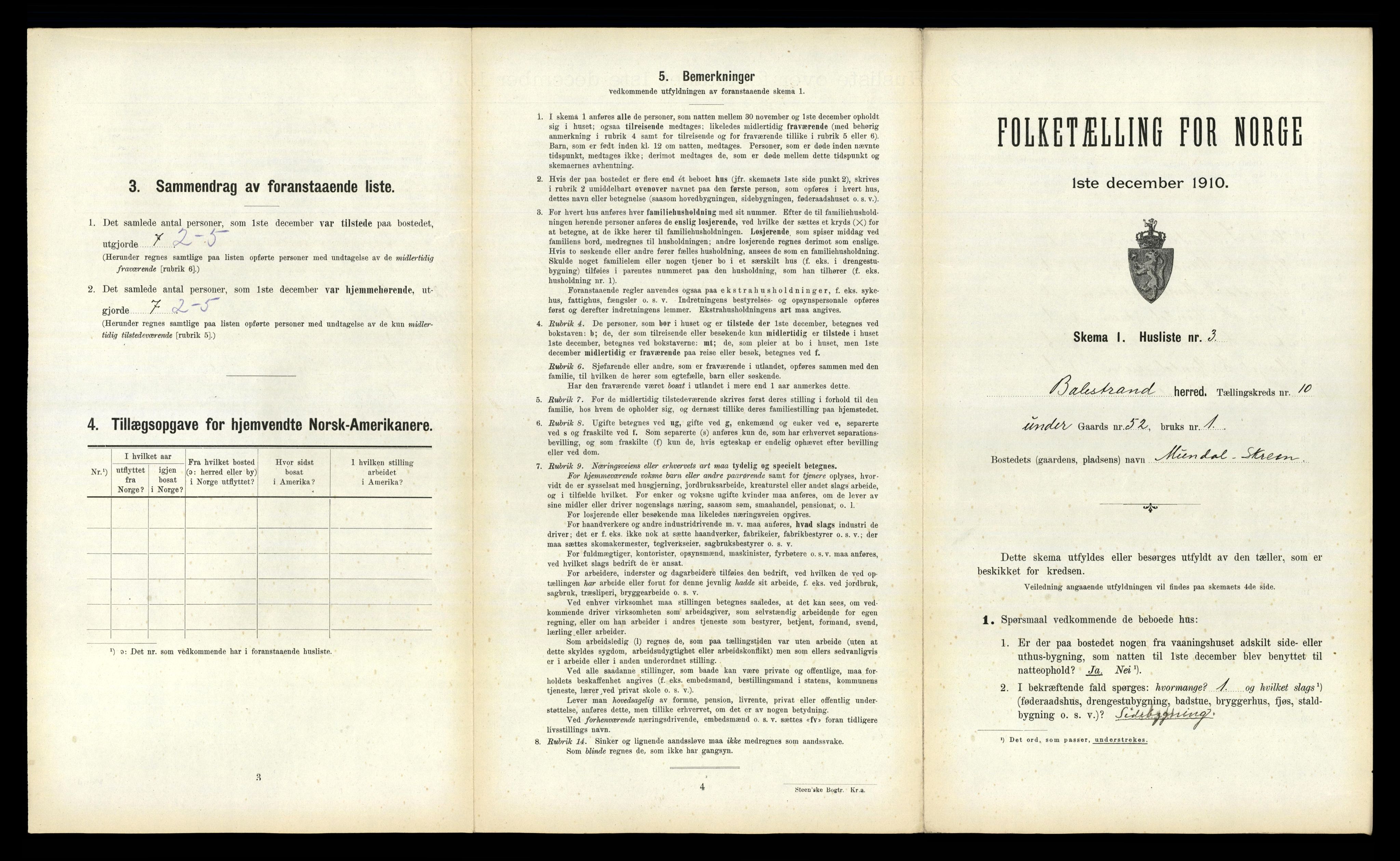 RA, 1910 census for Balestrand, 1910, p. 632