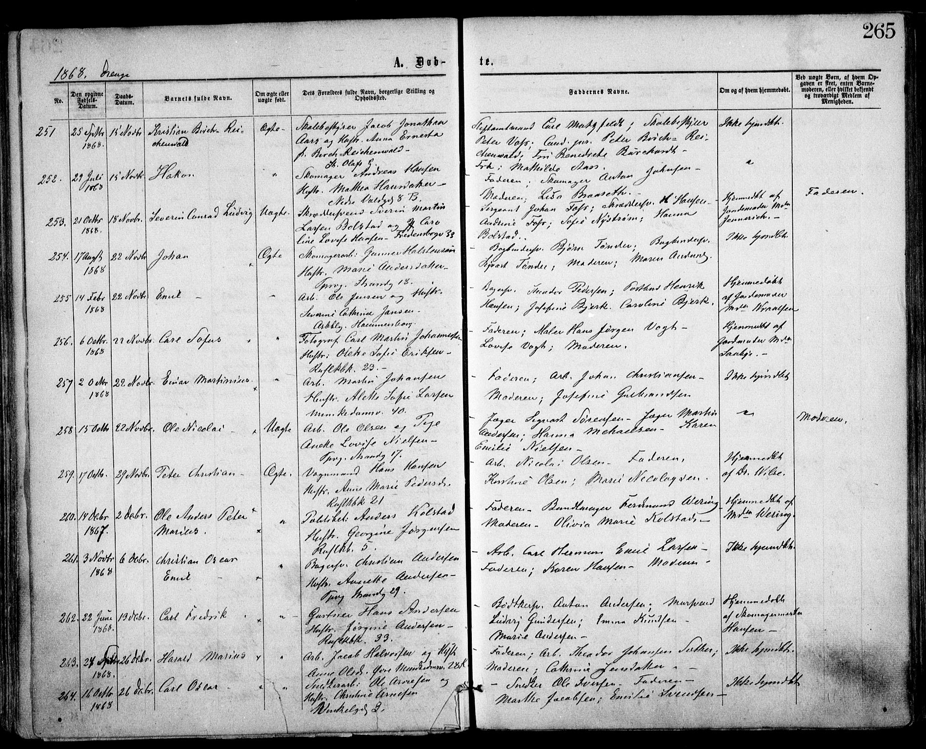 Trefoldighet prestekontor Kirkebøker, AV/SAO-A-10882/F/Fa/L0002: Parish register (official) no. I 2, 1863-1870, p. 265