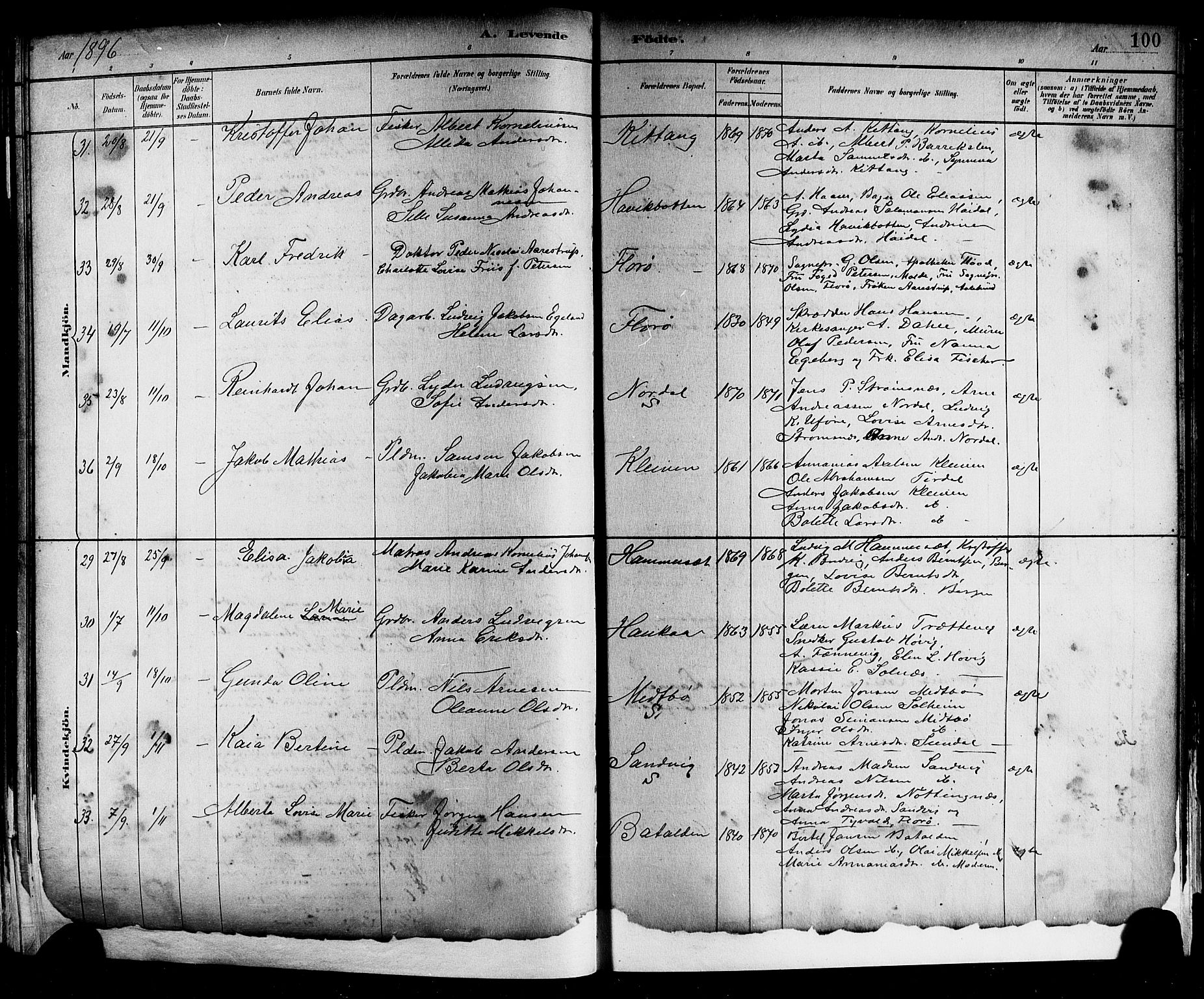 Kinn sokneprestembete, SAB/A-80801/H/Hab/Haba/L0002: Parish register (copy) no. A 2, 1882-1906, p. 100