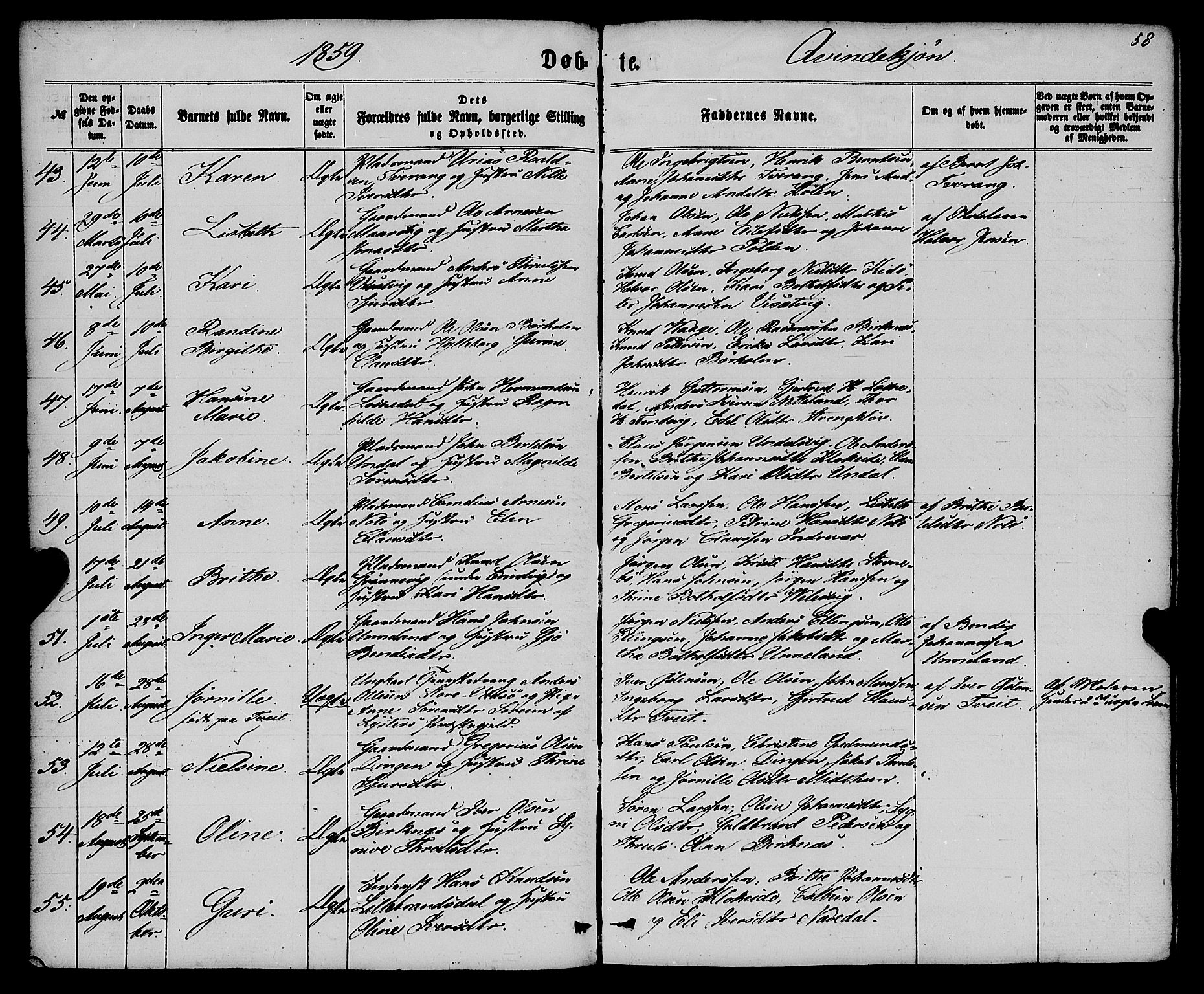 Gulen sokneprestembete, AV/SAB-A-80201/H/Haa/Haaa/L0022: Parish register (official) no. A 22, 1859-1869, p. 58