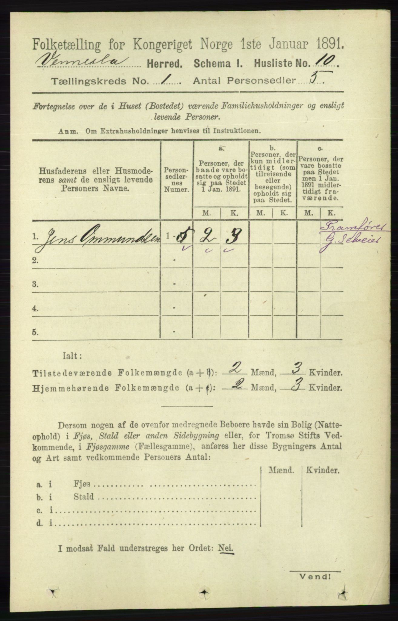 RA, 1891 census for 1014 Vennesla, 1891, p. 27