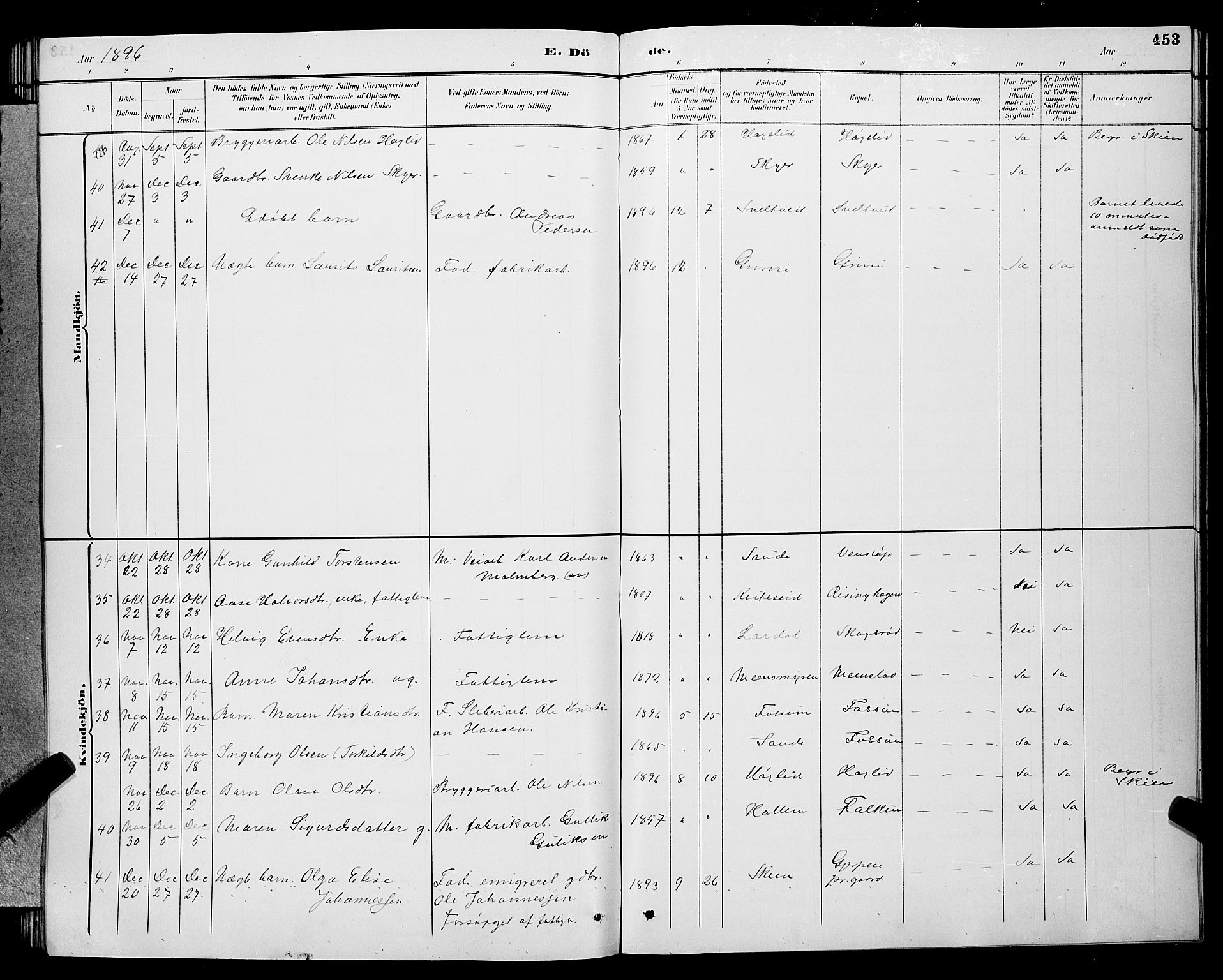 Gjerpen kirkebøker, SAKO/A-265/G/Ga/L0002: Parish register (copy) no. I 2, 1883-1900, p. 453