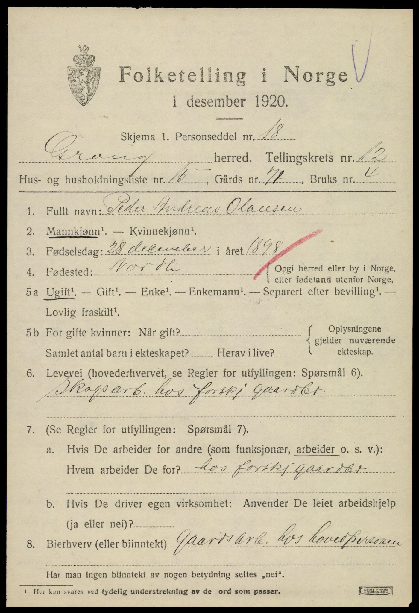 SAT, 1920 census for Grong, 1920, p. 6803