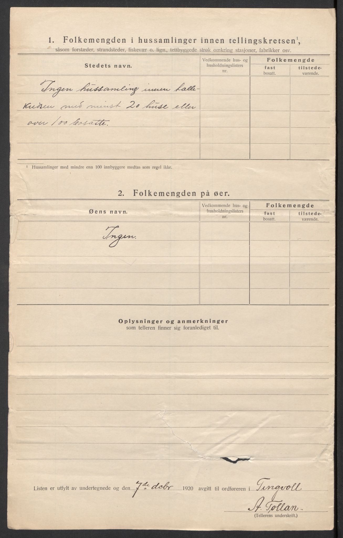 SAT, 1920 census for Tingvoll, 1920, p. 14