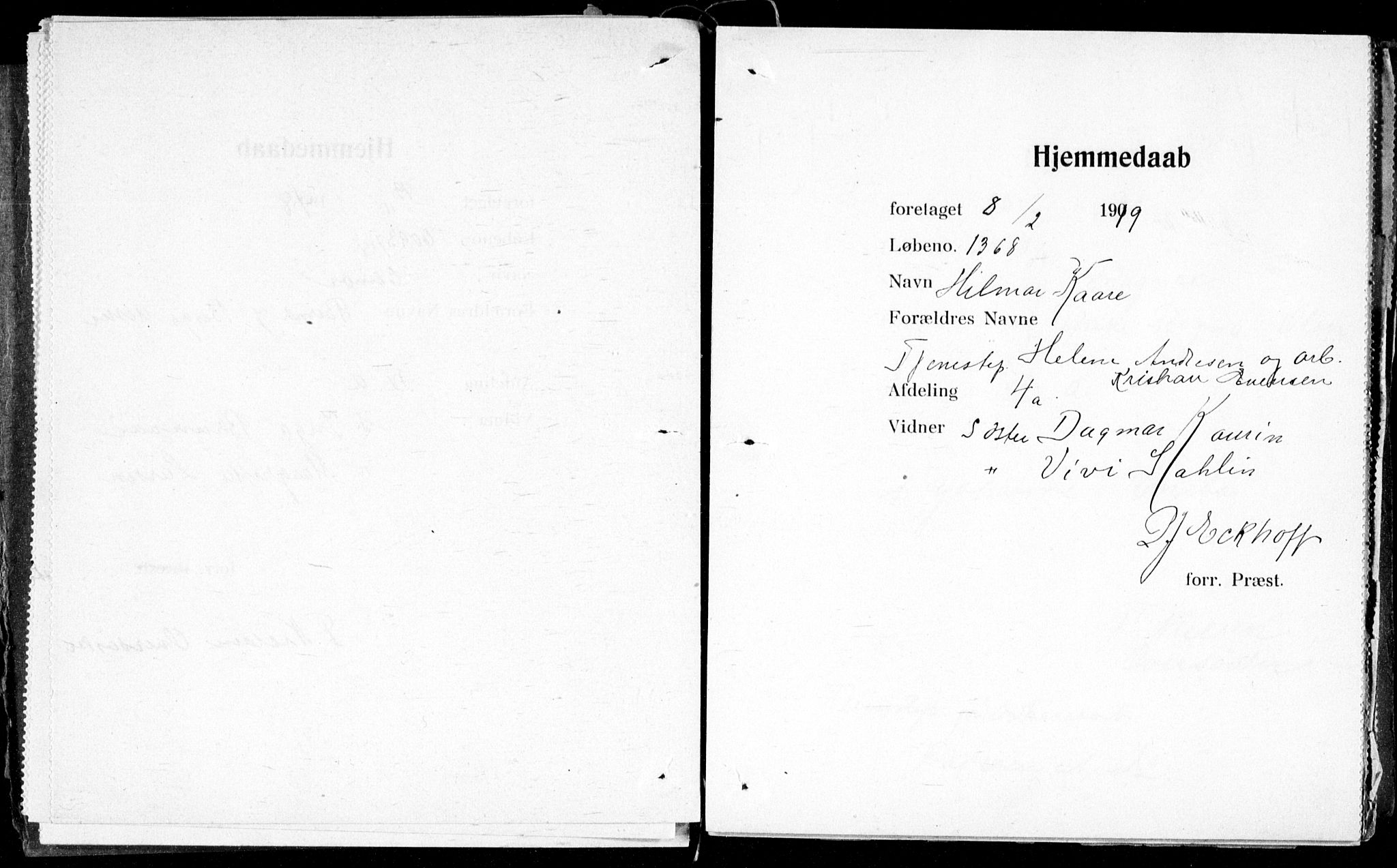 Ullevål sykehus prestekontor Kirkebøker, SAO/A-10542a/K/Ka/L0002: Baptism register no. 2, 1907-1924