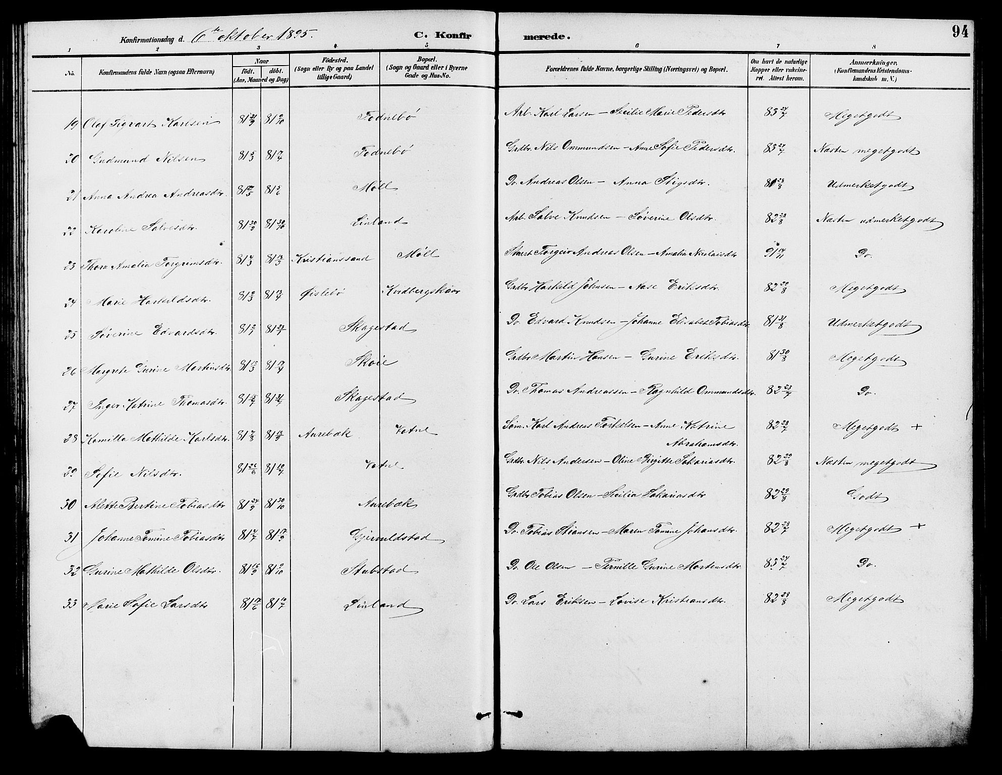 Holum sokneprestkontor, SAK/1111-0022/F/Fb/Fba/L0005: Parish register (copy) no. B 5, 1891-1909, p. 94