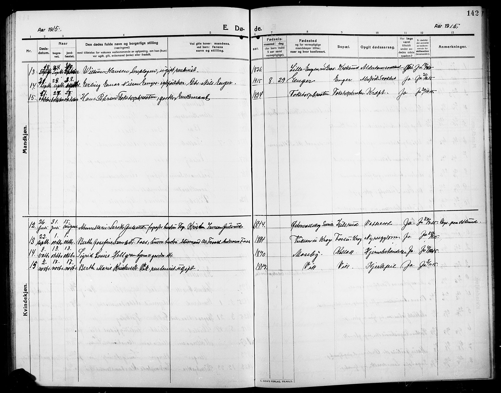 Rødenes prestekontor Kirkebøker, AV/SAO-A-2005/G/Ga/L0003: Parish register (copy) no. I 3, 1911-1926, p. 142