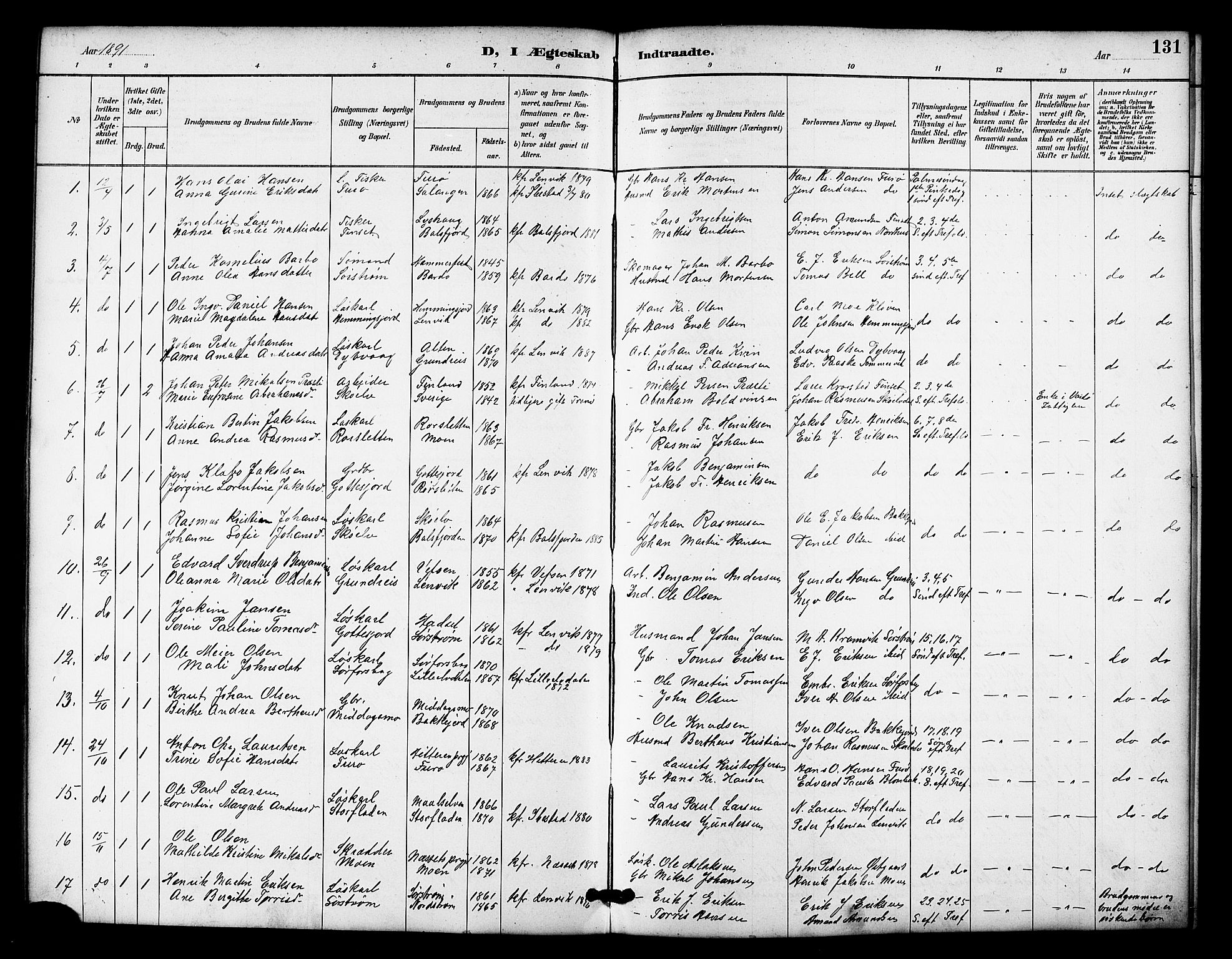 Tranøy sokneprestkontor, SATØ/S-1313/I/Ia/Iab/L0022klokker: Parish register (copy) no. 22, 1887-1912, p. 131